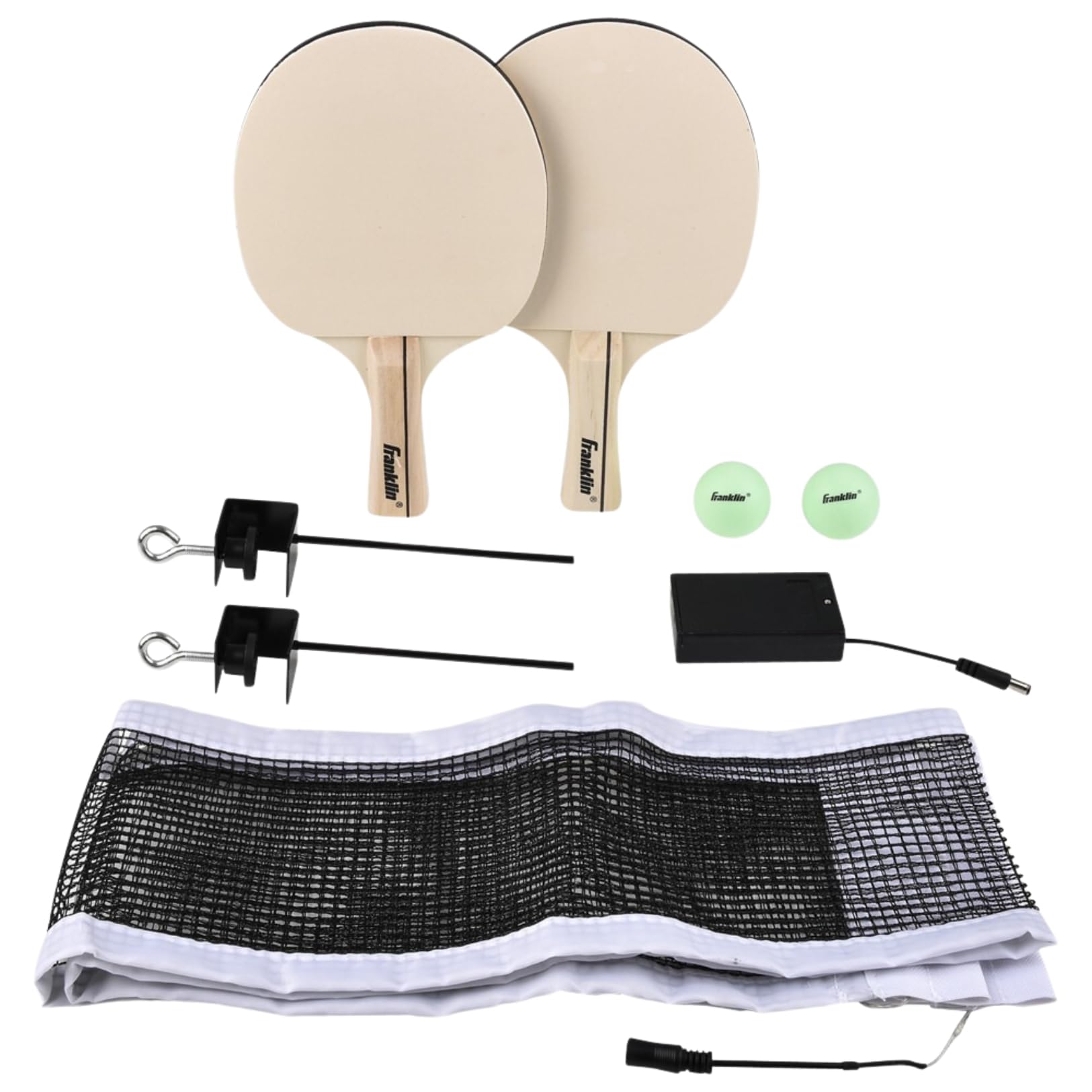 Franklin Sports Red de tenis de mesa LED y palas y pelotas brillantes, portátil y fácil de instalar, que se adapta a la mayoría de mesas de ping pong, ideal para diversión familiar o juego profesional