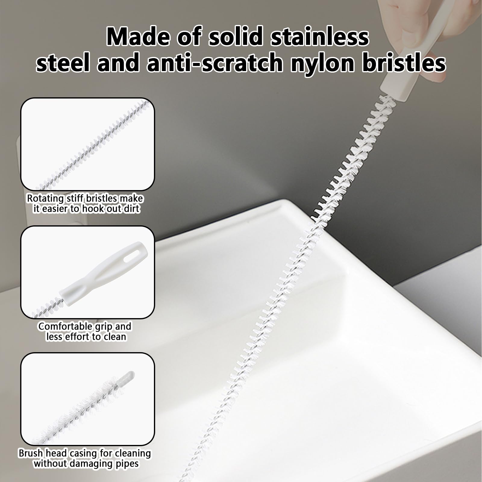 Spazzola Flessibile Per Pulizia Tubi Scarico - 45 Cm, Per Lavandini E Acquari - Foto 5