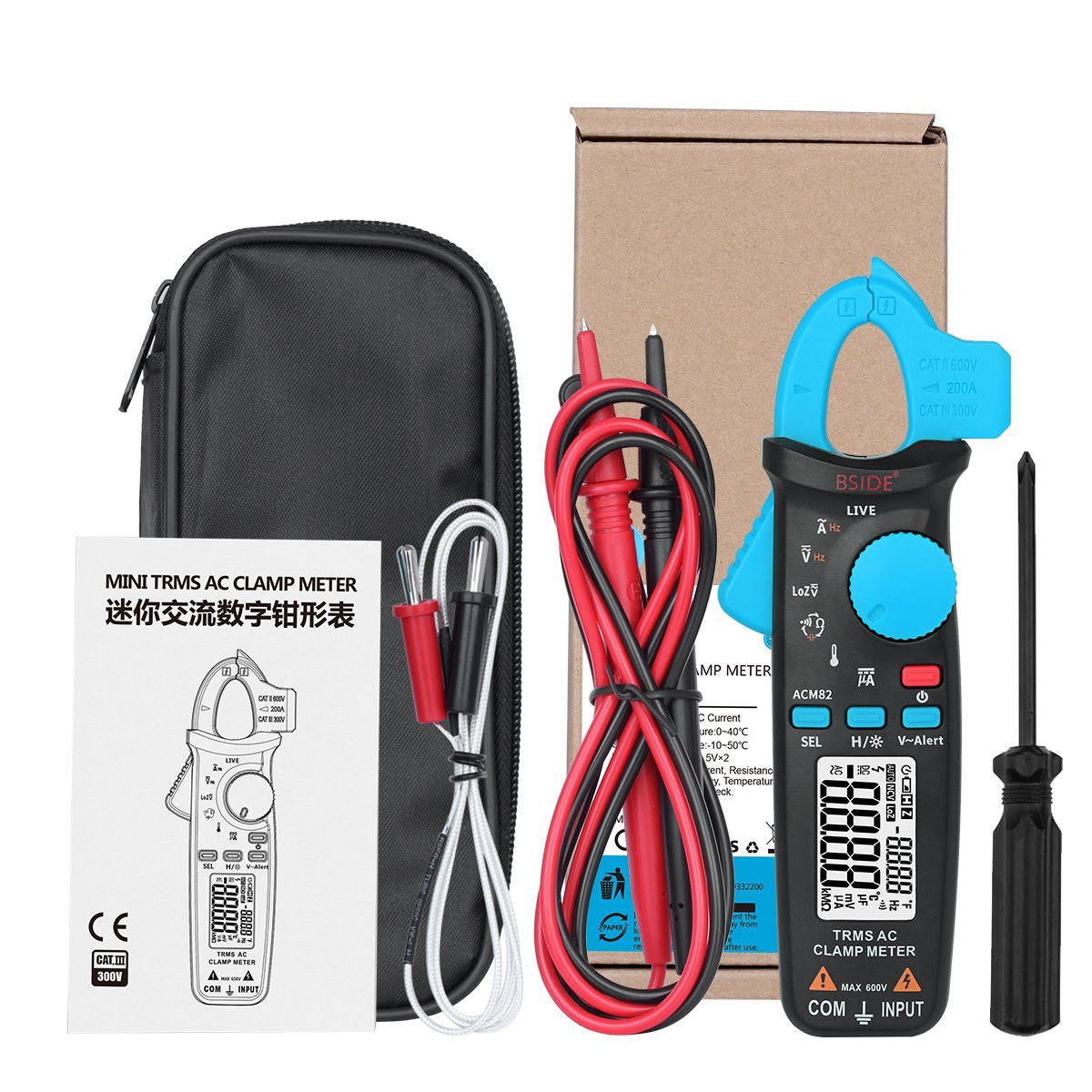 Cyfrowy miernik zaciskowy ACM82 Auto Range True RMS Aktualny test HZ Temp Temp Ohm UF V-Alert Live Check with Clip Pocket, Dokładne odczyty