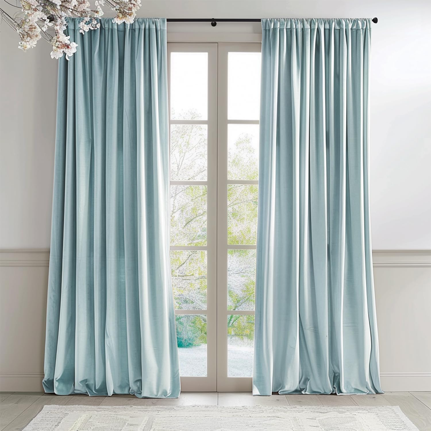 Lazzzy Baby Blue Velvet Curtains Blackout Thermal Insulated Curtains 120 Inch Long Window Drapes for Bedroom Living Room Super Soft Luxury Rod Pocket Window Treatment, 2 Panels
