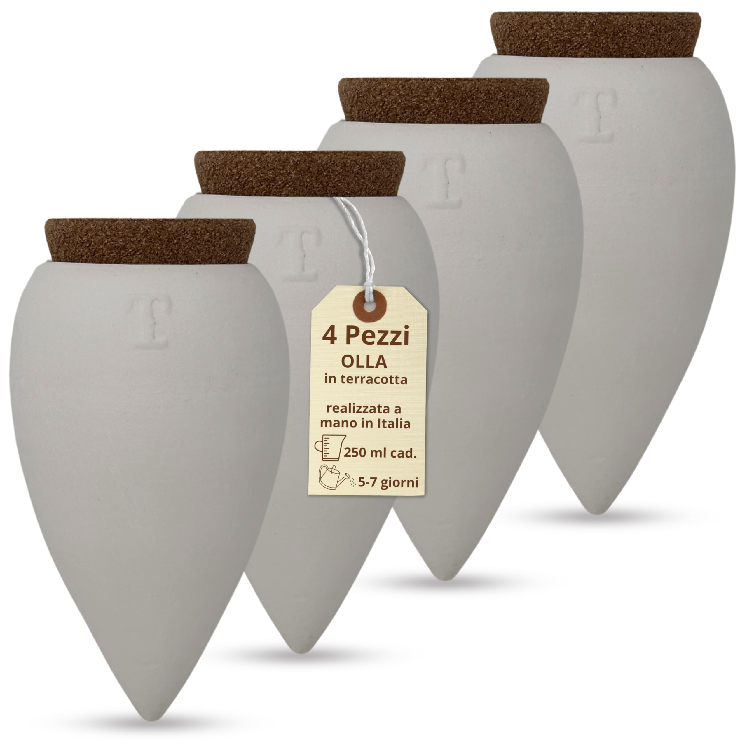 Olla in Terracotta Bianca per Irrigazione Automatica – Autonomia fino a 15 Giorni – A Lento Rilascio Per Piante Grasse a basso fabbisogno idrico da Interno ed Esterno – 250 ml (Bianco 4 Pz)