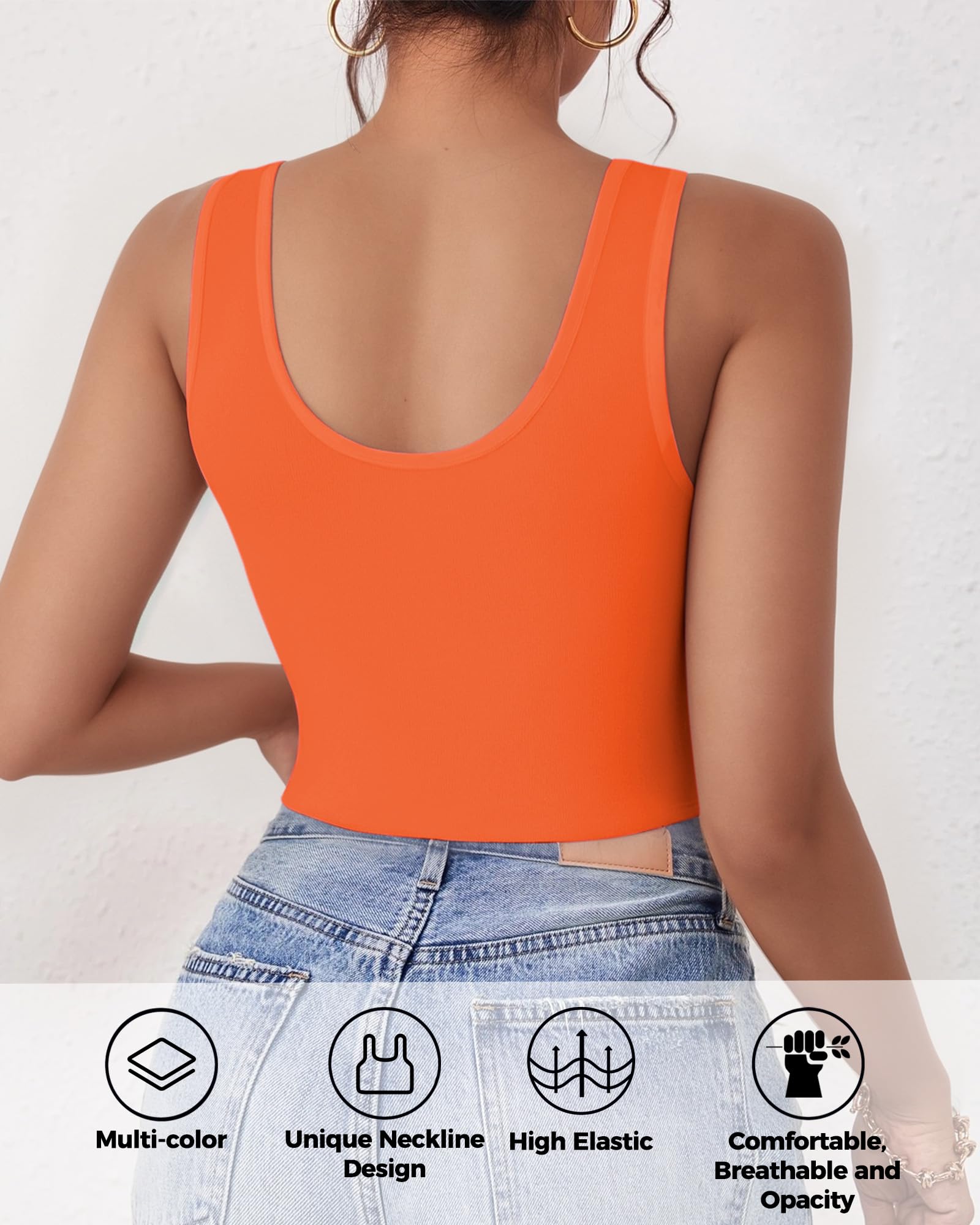 2-3 canottiere da donna, crop top senza maniche con scollo a U, crop top basic corto racerback per uscire magliette sportive atletiche, Bianco+arancio, XX-Large