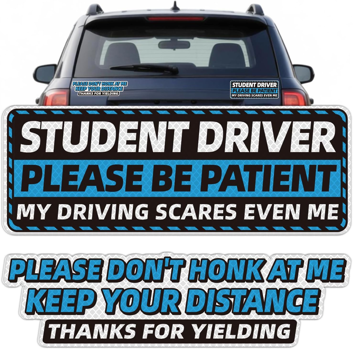 2pcs Student Drive Magnet for Car, Please Be Patient Student Driver, New Drivers Sticker,Glowing Reusable Magnetic Reflective Rookie Driver Luminous Bumper Stickers (Blue)