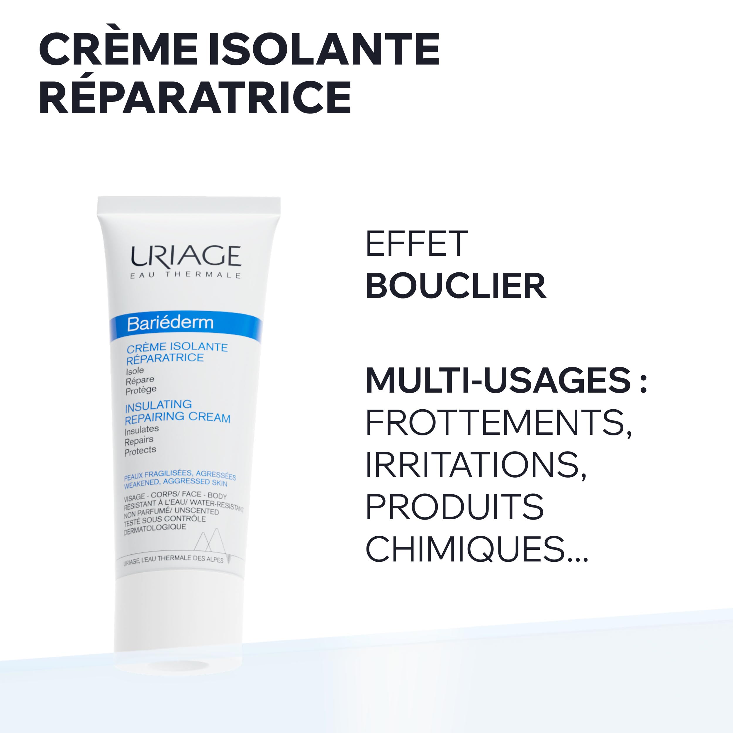 Uriage Bariederm Crème Isolante Réparatrice - Peaux Fragilisées, Agressées - Effet Bouclier contre les Irritations et Frottements - Crème Riche et Isolante - Visage & Corps - Non parfumée - 1L