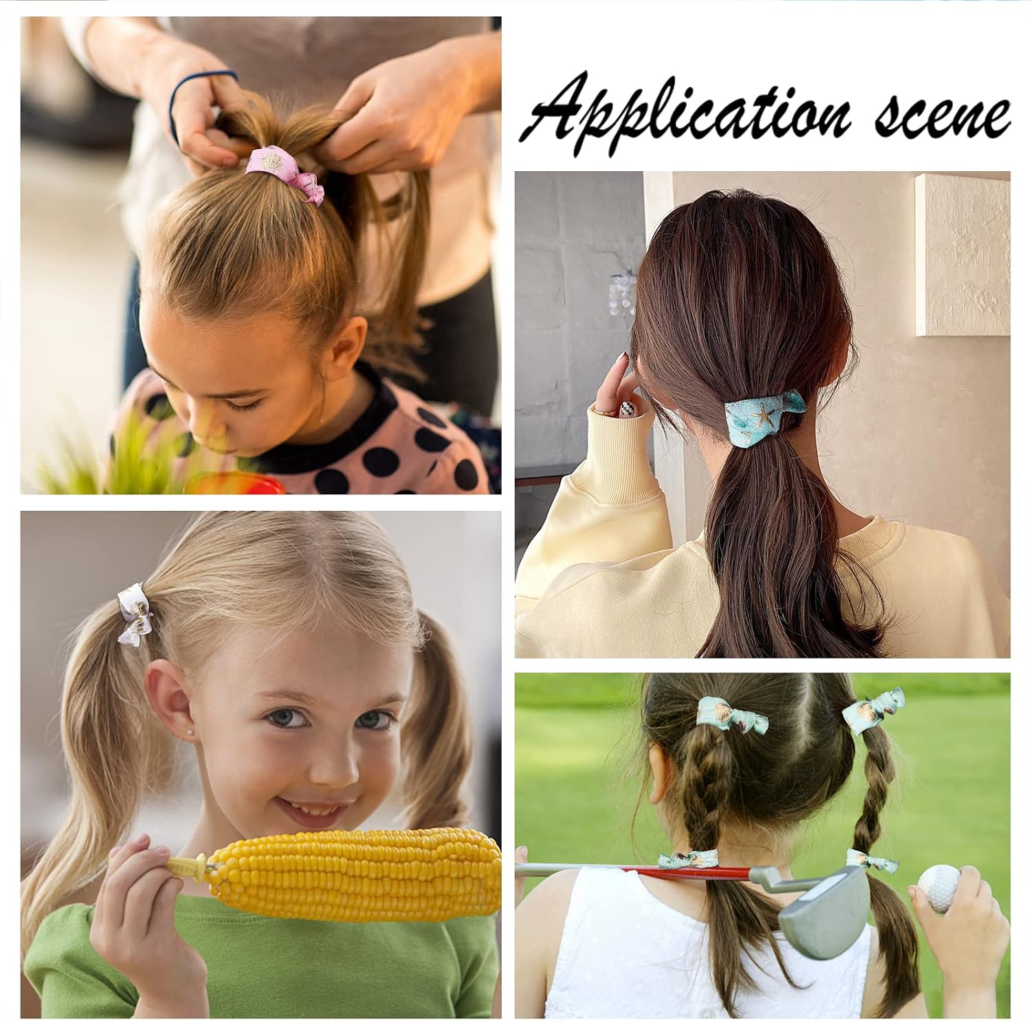 GORGECRAFT 24PCS Printed Glitter Hair Ties Knotted Elastics Ponytail Holders Ocean Theme No Crease Elastic Ribbon Band Ribbon Crease Free Hand Twist Bracelet Accessories for Women