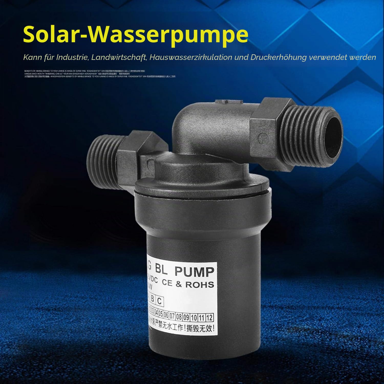 Bürstenlose Wasserpumpe, DC 12V 10W Mini Solar-Hochtemperatur-Wasserpumpe bürstenlos geräuscharm 1/2 Gewinde Hochauftrieb bürstenlose DC-Brunnenpumpe