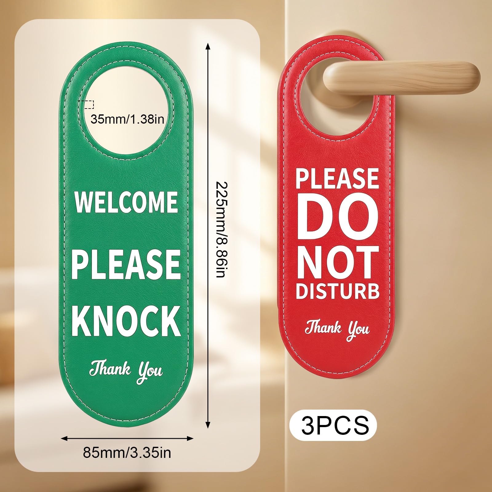 3 x "Do Not Disturb"-Schild, PU-Leder, doppelseitig, Türhänger für Büro, Schlafzimmer, Wohnheim und Konferenzraum