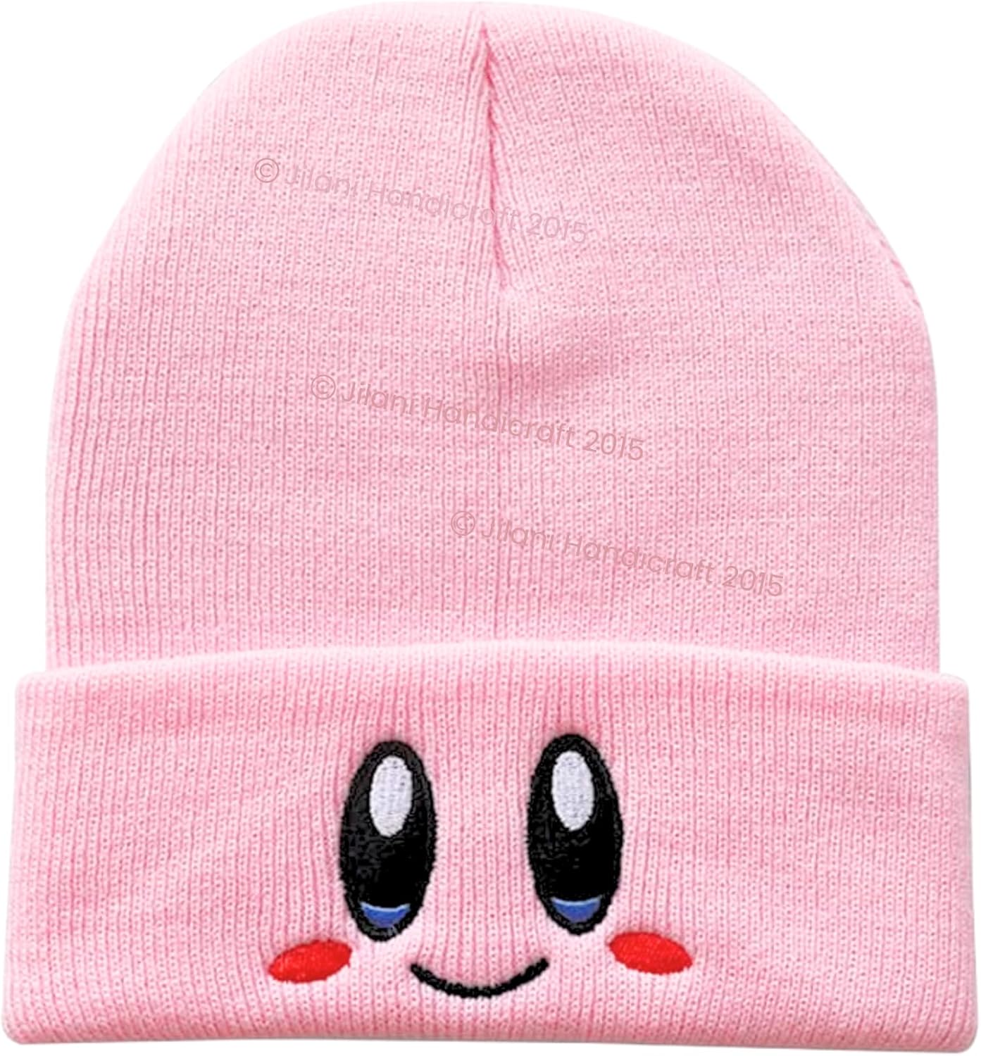 JILANI HANDICRAFT Kir-by Beanies hat Lovely face Embroidery Winter Knitted Hat Bonnet Cap Girls Boys Skiing Warm Unisex