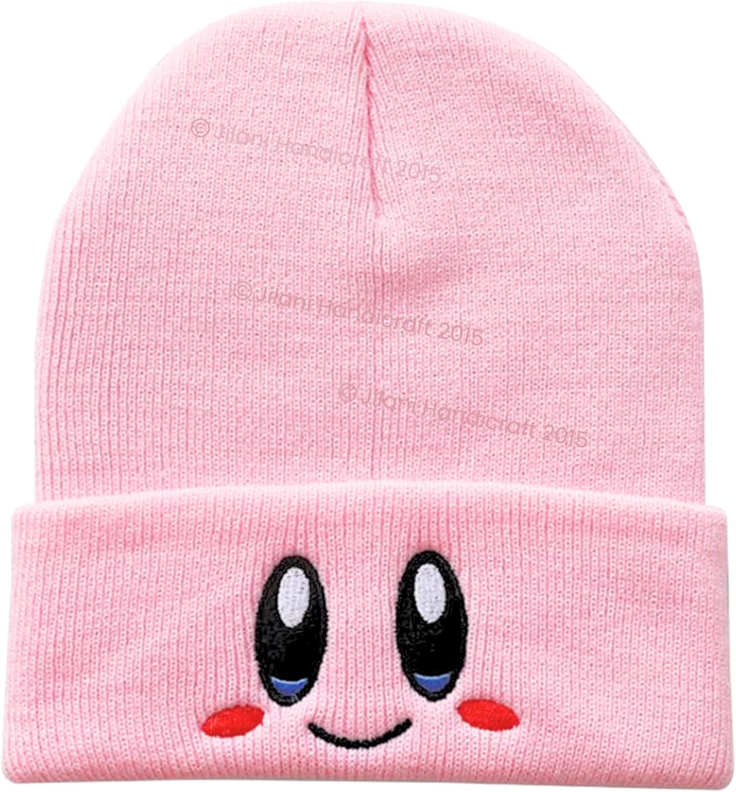 Kir-by Beanies hat Lovely face Embroidery Winter Knitted Hat Bonnet Cap Girls Boys Skiing Warm Unisex