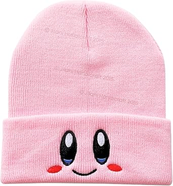 JILANI HANDICRAFT Kir-by Beanies hat Lovely face Embroidery Winter Knitted Hat Bonnet Cap Girls Boys Skiing Warm Unisex