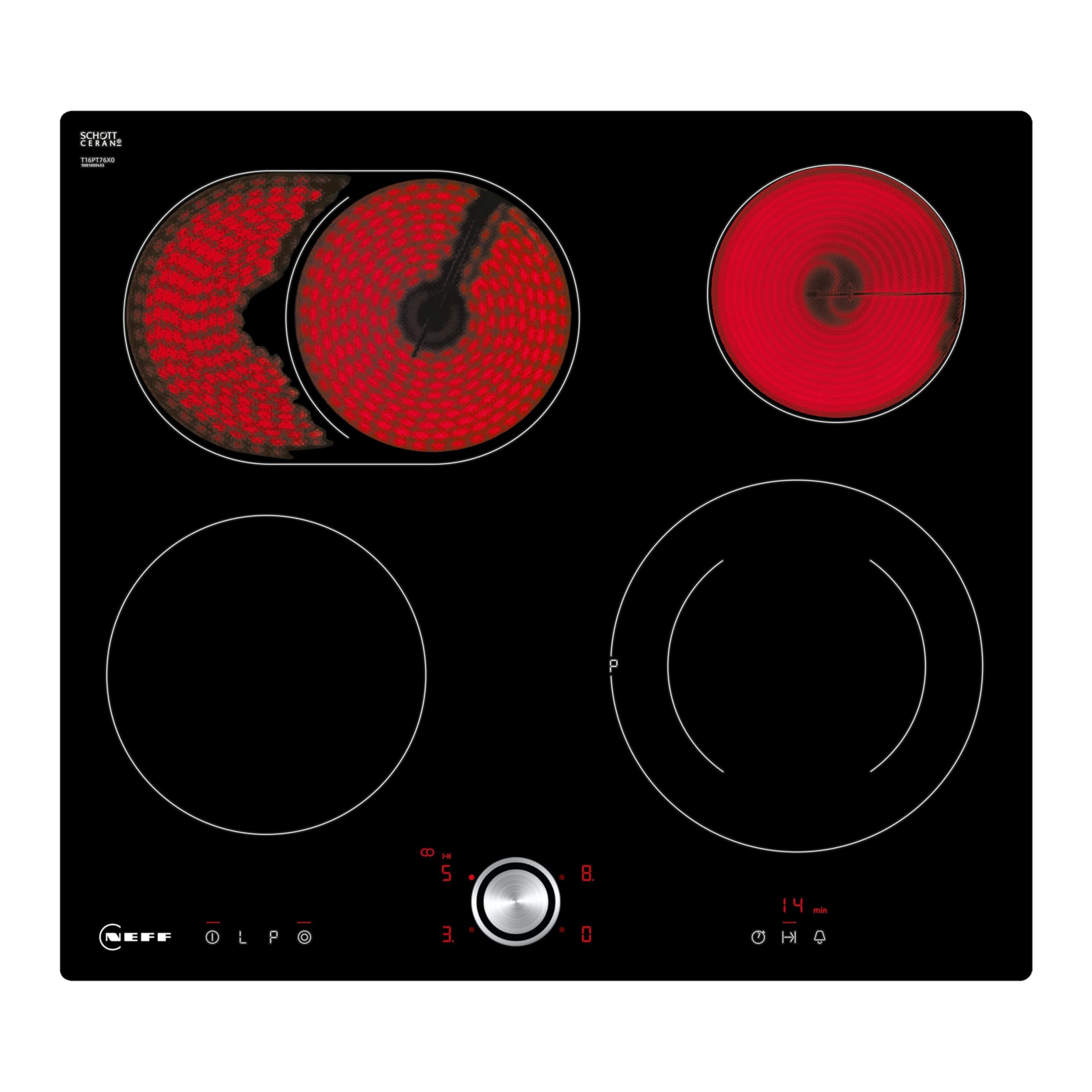 NEFF T16PT76X0 N 70 Elektrokochfeld 60 cm, 17 Leistungsstufen, Warmhaltefunktion, Abschalttimer, Laufzeitanzeige, TwistPad, Powerstufe, Bräterzone, Glaskeramik, Zweikreis-Kochzone, Schwarz