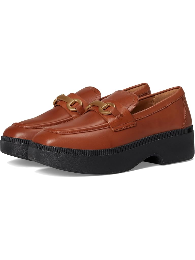 Tan FitFlop F-Luma Chunky-Snaffle Leather Demi-Wedge Loafers