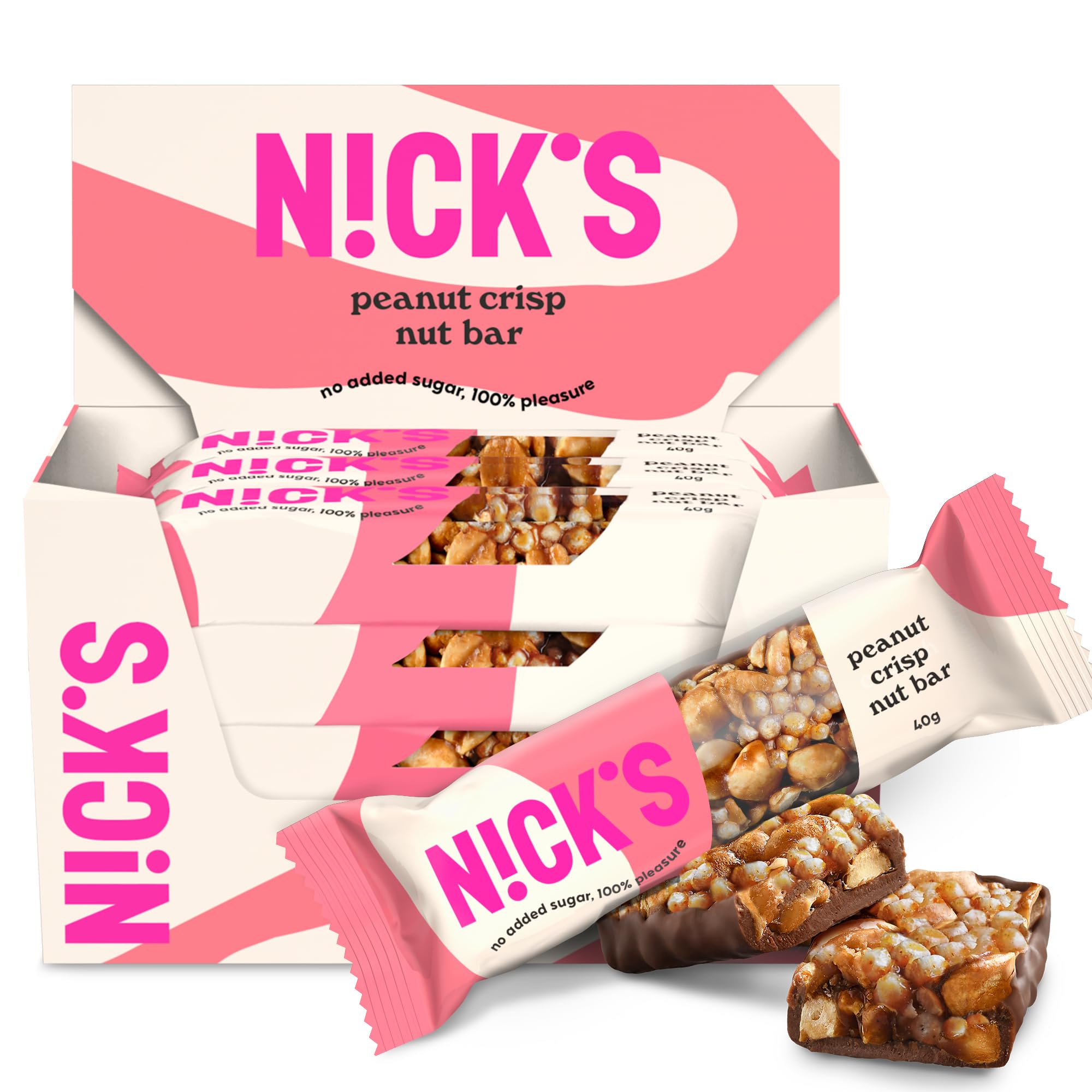 NICKS Nut Bar Peanut Crisp, veganer Keto-Snack mit Schokolade, 5,9 Netto-Kohlenhydraten, 160 Kalorien, ohne Zuckerzusatz, glutenfreie Low Carb Süßigkeit (Multipack 12x40g)