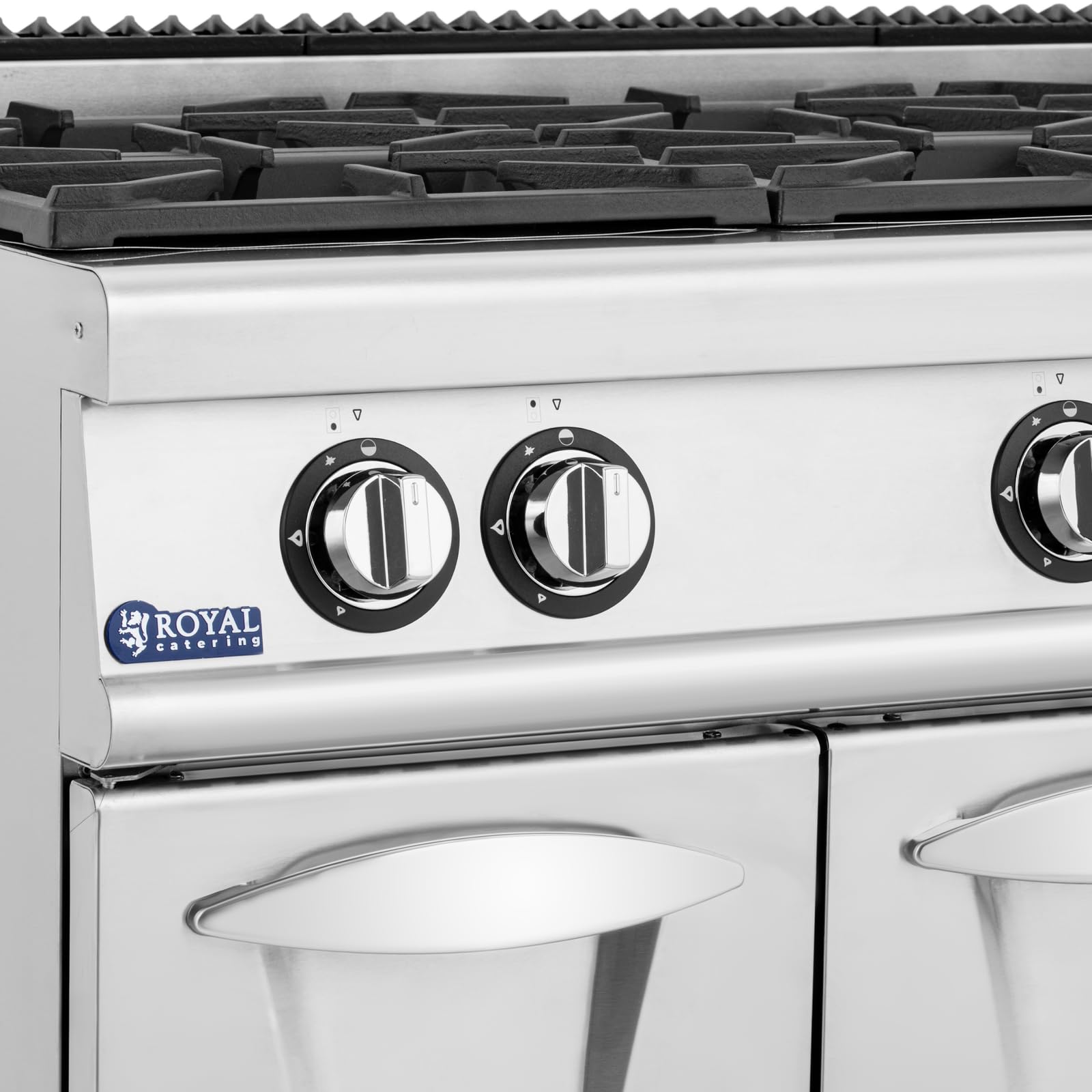 Royal Catering Gasherd mit Unterschrank 14,3 kW 4 Brenner Edelstahl entnehmbare Brennermulden Injektoren zum Umrüsten Propangas LPG Erdgas Flammensperre Dunstabzug Gas-Standherd Propangasherd