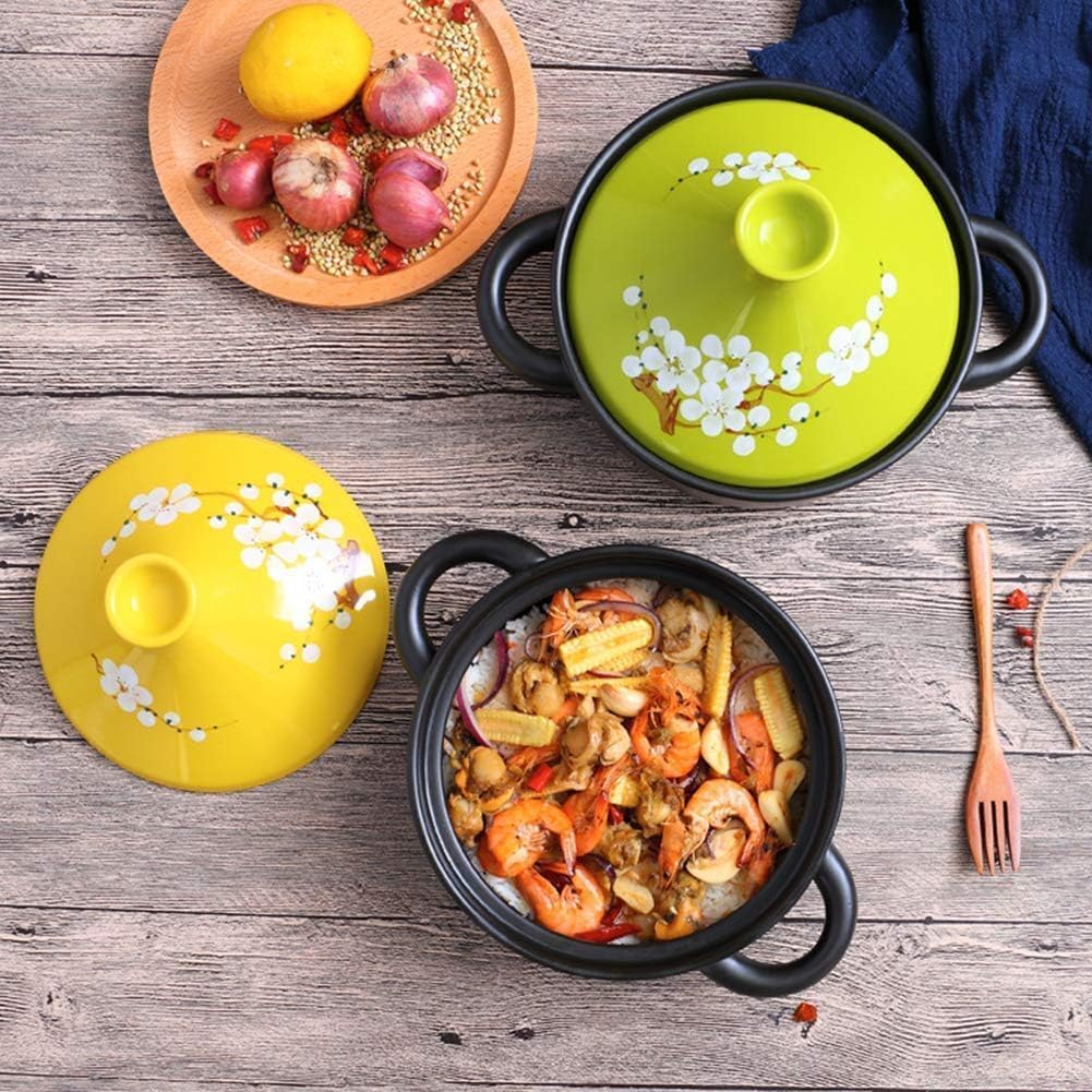1.5l Tagine Pot, Hand Painted Tagine Pot Home Ceramic Cookware Lead Free Stew Casserole Slow Cooker with Handle Nonstick Saucepan,Yellow