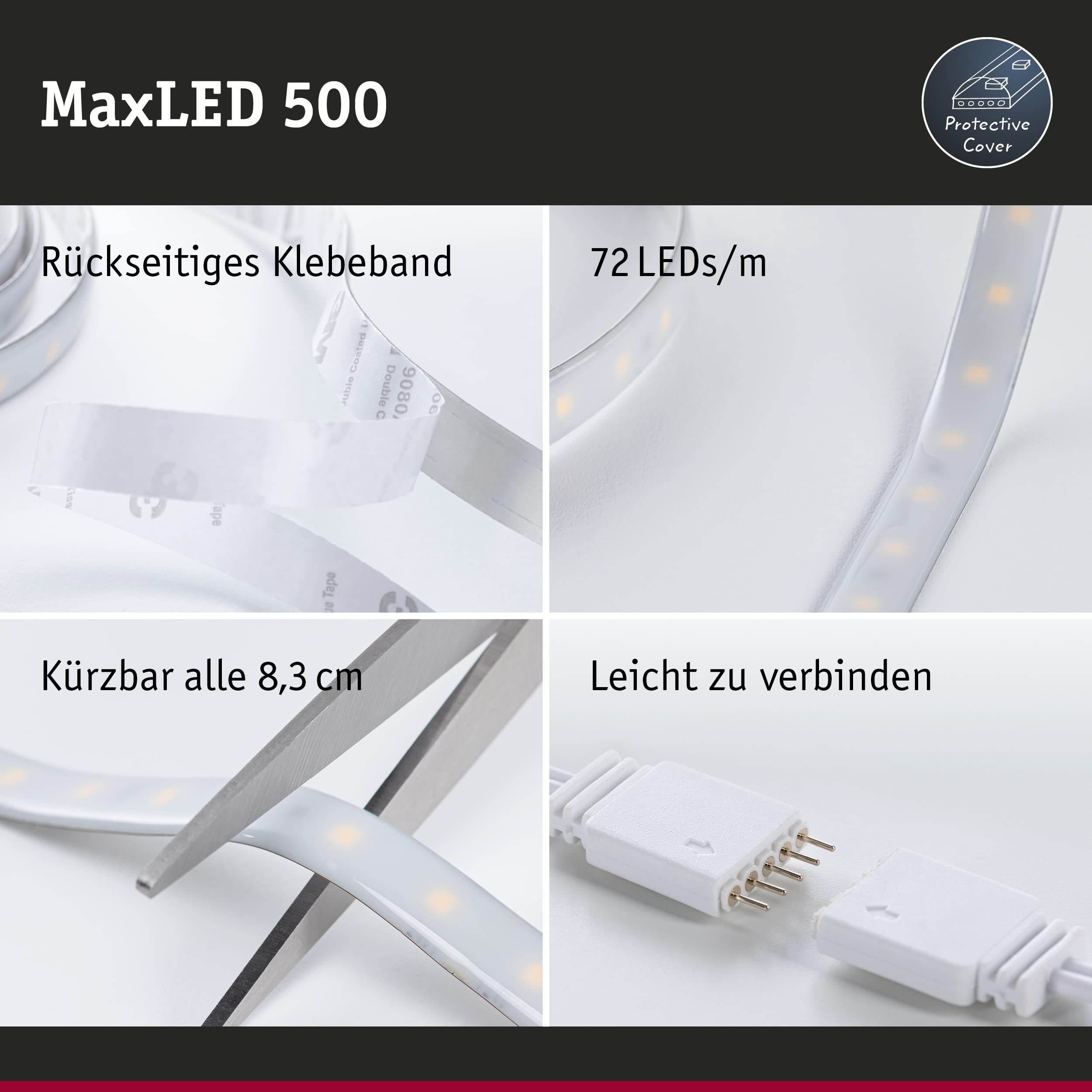 Paulmann 70548 tira de LED MaxLED 500 2,5m 1375lm IP44 incl. 1x15 W regulable luz diurna blanco plata tira de LED plástico 6500 K