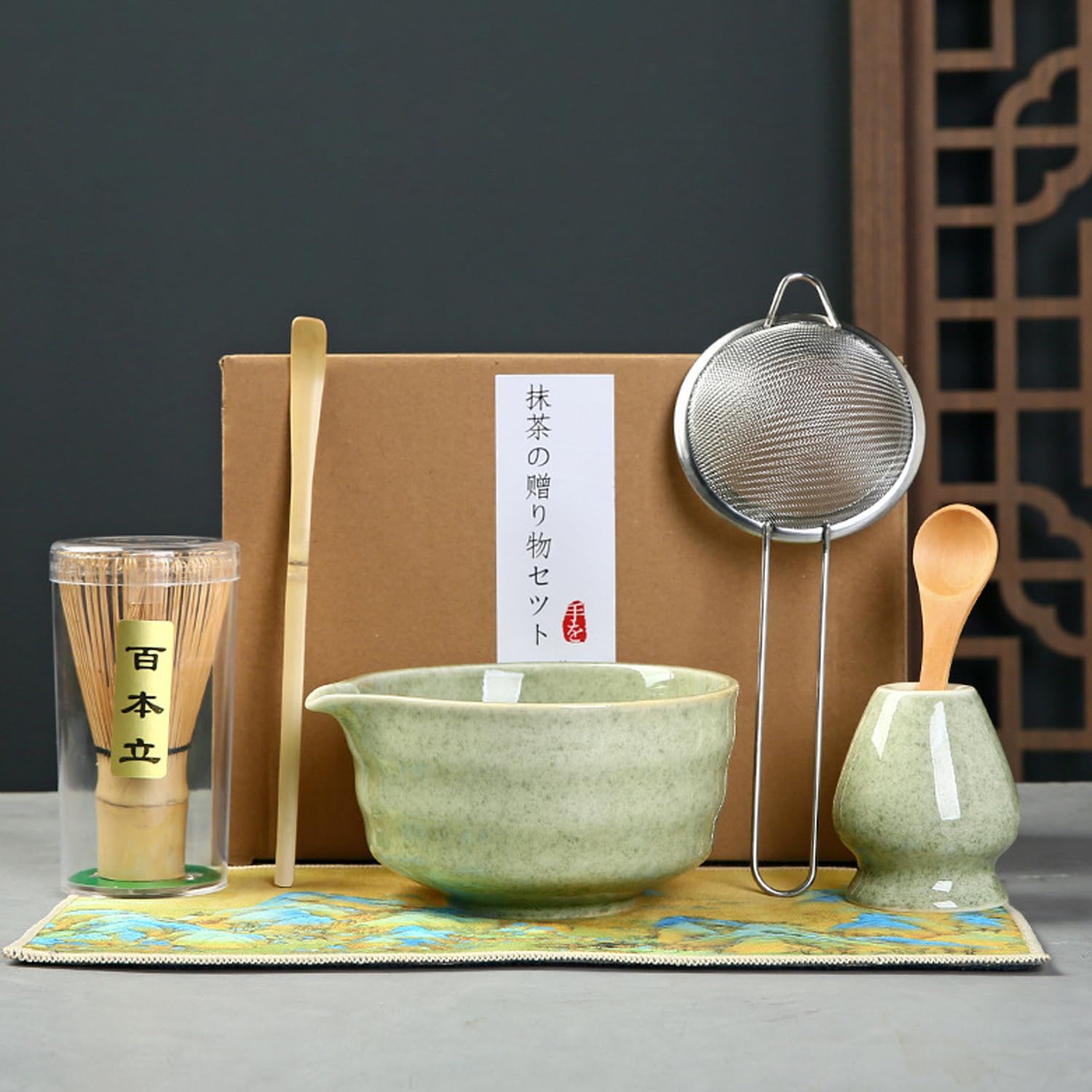 Matcha Tea Ceremony Set 7 Piece SpyFlyLie Bowl Whisk Stand Scoop Spoon