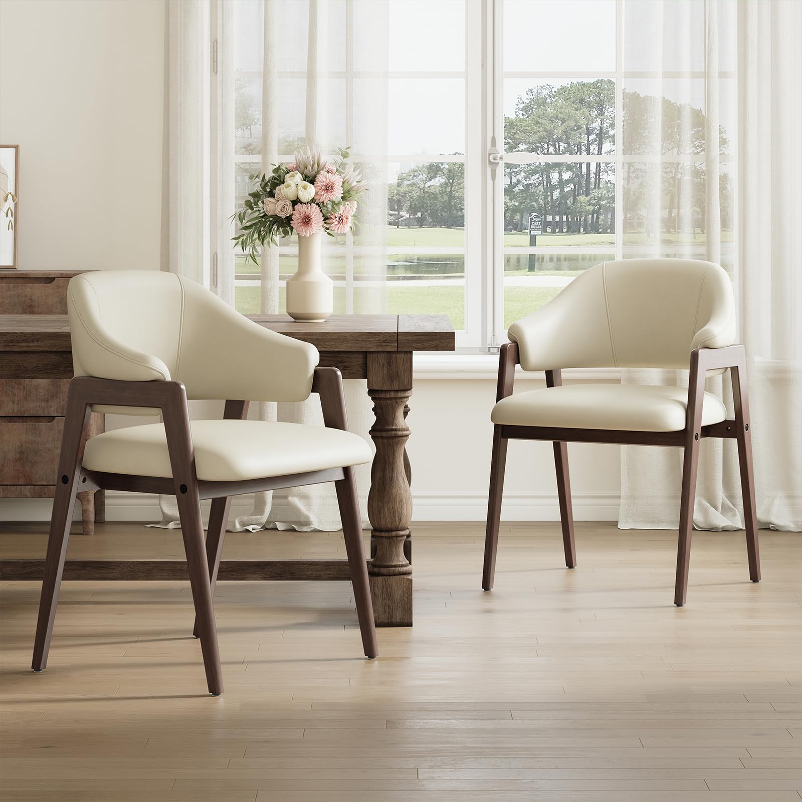 Photo 1 of MALOL Wooden Dining Chairs - Set of 6, Khaki