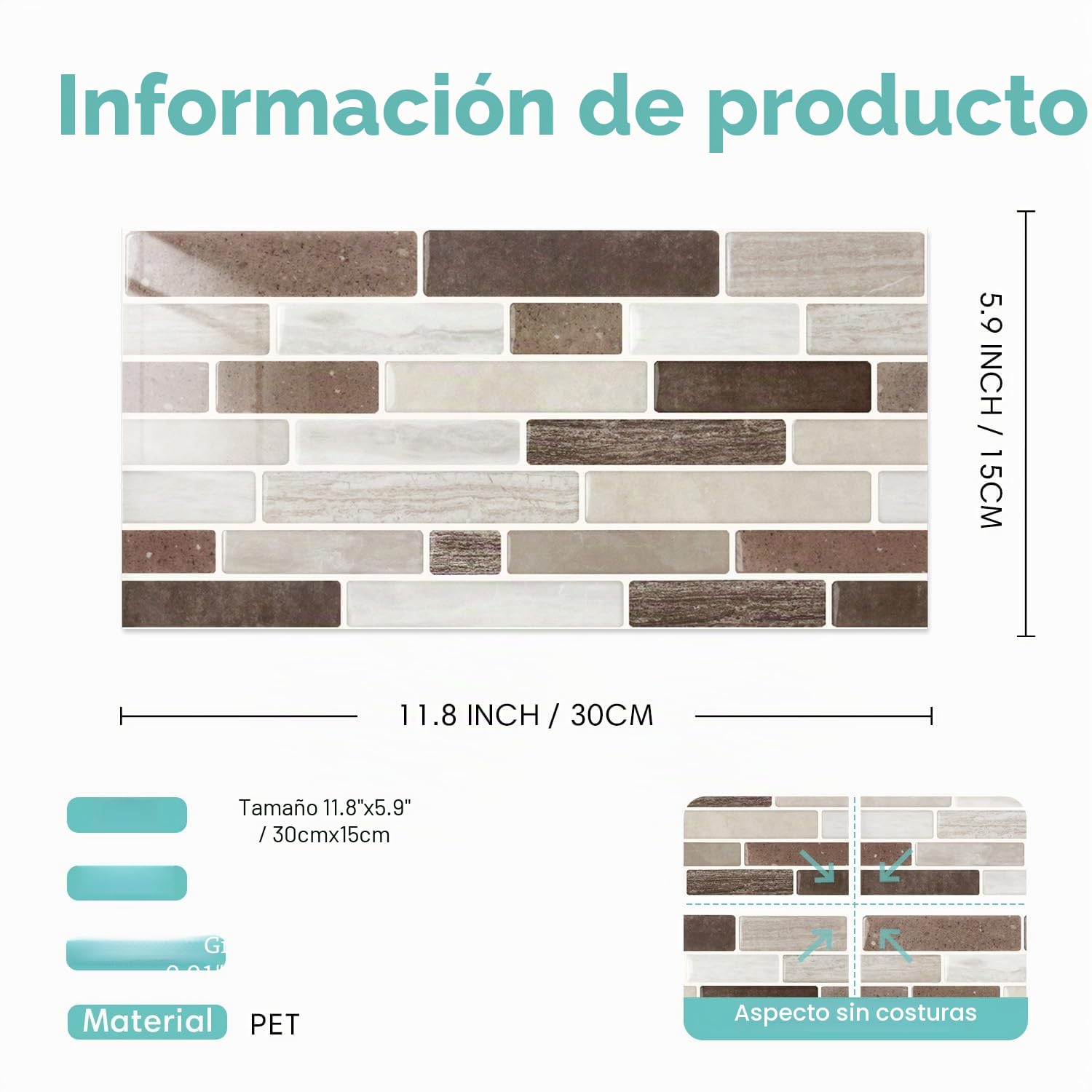 Commomy 12 Piezas Azulejos Adhesivos Cocina Baño, 15 x 30 cm, Pegatinas de Baldosas Adhesivas Pared Autoadhesivos, Mármol Marrón, Impermeables, para Salpicaderos Decoración de Interiores