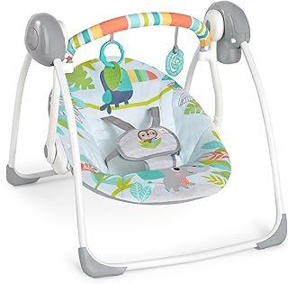 Bright Starts Rainforest Vibes Portable Compact Baby Swing with TrueSpeed, Toy Bar included, Newborn and up