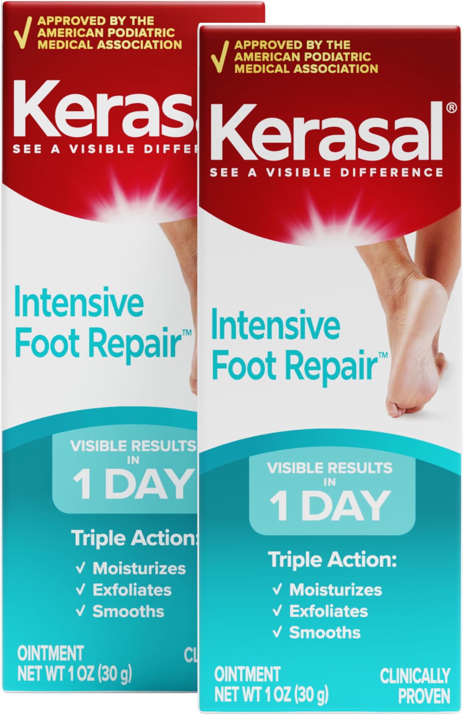 Kerasal Intensive Foot Repair Skin Healing Ointment for Cracked Heels and Dry Feet 1 oz , 2 Count, (Pack of 2)