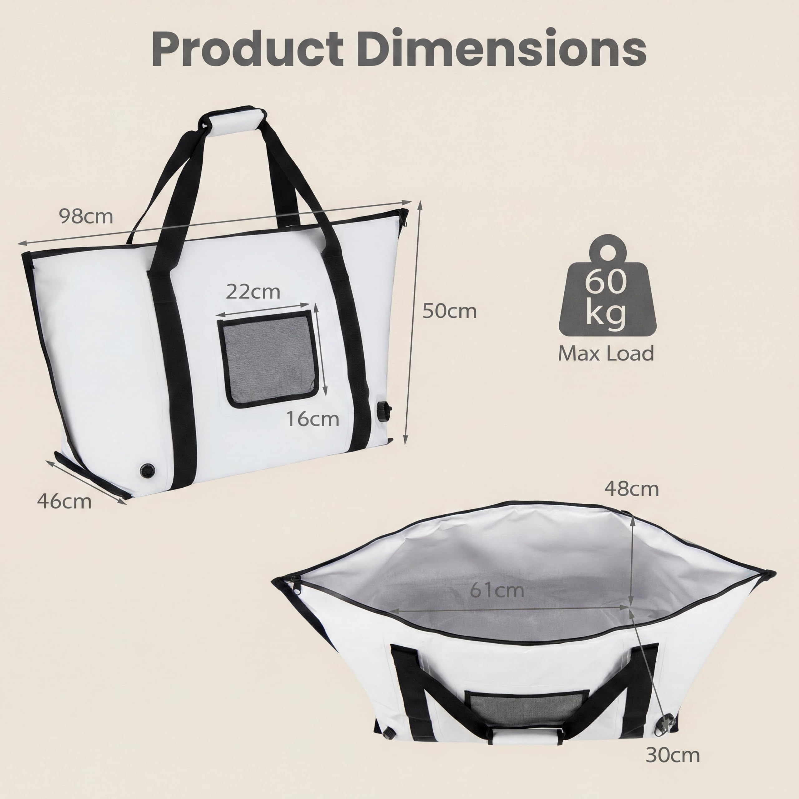 Lifezeal Bolsa Nevera Portátil 60/80L Térmica Impermeable (96 x 50 cm) | Bolsa de Pesca Plegable con Tapón de Drenaje, Aislamiento para Comida y Bebidas, Grande para Camping y Picnic