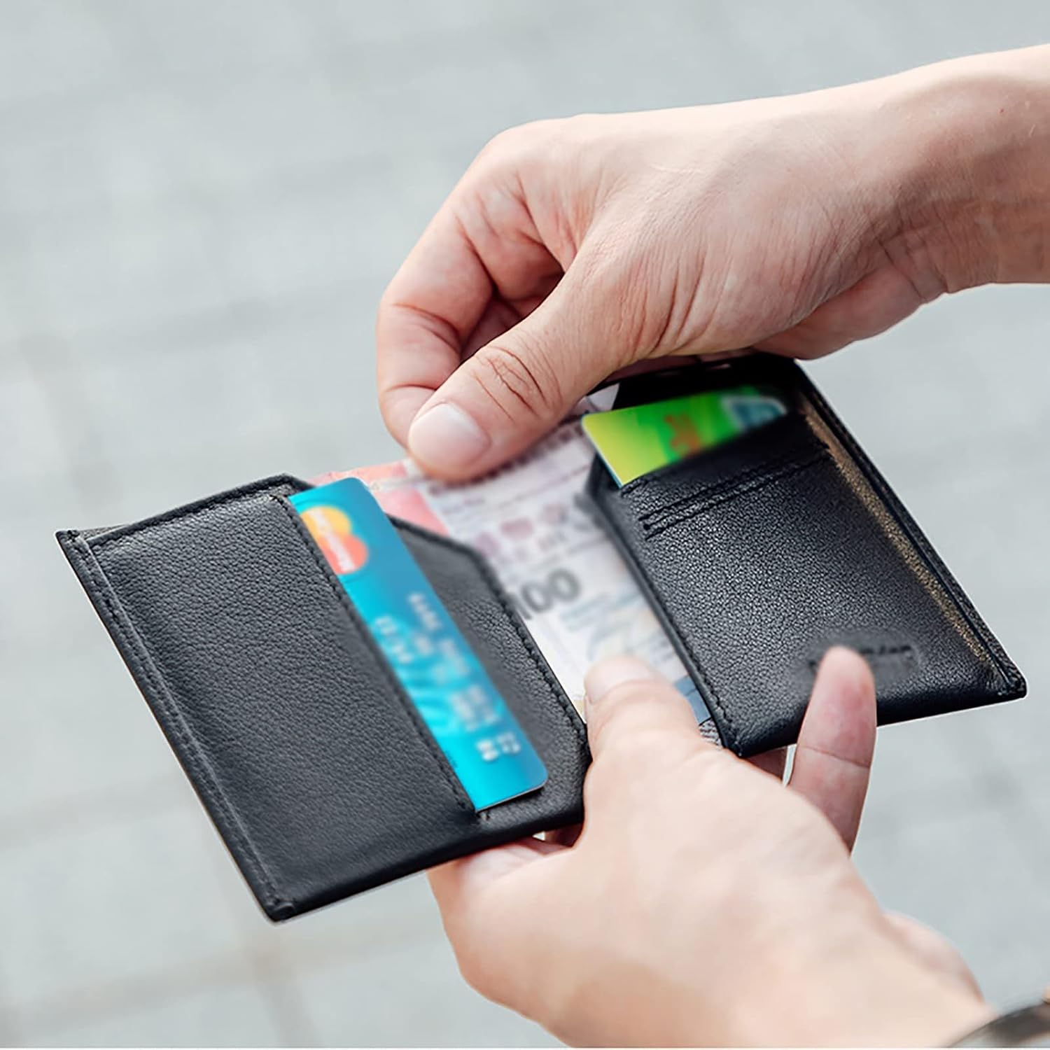 Card Pouch Men's Portable Leather Card Case Slim Short Credit Wallet Card Cases(Black)