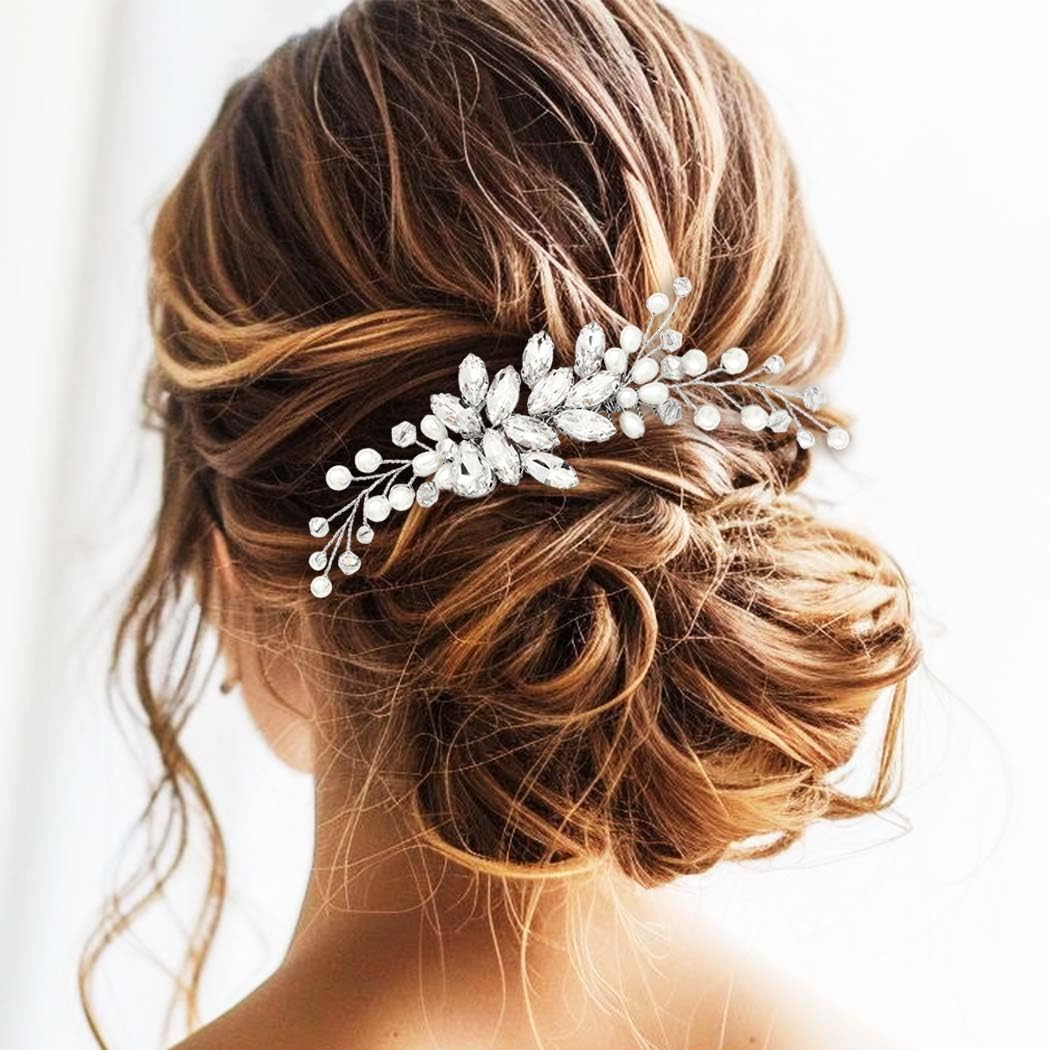 GORAIS Wedding Hair Comb Rhinestones Bridal Hair Accessories Pearl Hair Pieces for Brides - Image 2