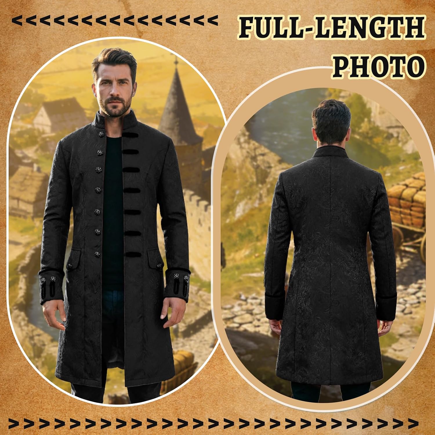 Men's Steampunk Jacket, Gothic Victorian Tailcoat for Halloween and Role-Playing Costumes