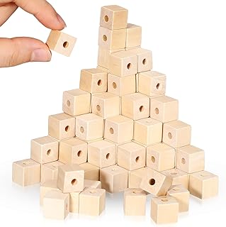 Sonwyoung 100 Pcs 1/2" Wood Cubes with Holes Unfinished Wooden Square Beads Solid Wood Blocks for Crafts DIY Projects Jewelry School Model Making Furniture Repair Home Farmhouse Garland Decoration