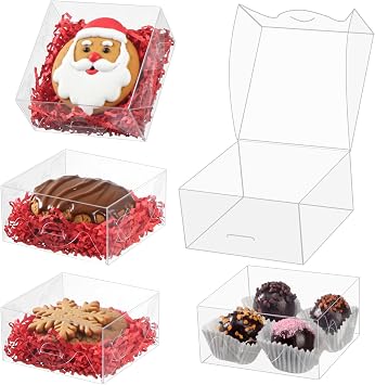 TEMLQPACK 100PCS Cookie Boxes 314"314"112" Clear Mini Bakery Boxes for Donuts, Cookies, Macarons, Brownies, Soap & Chocolate Truffles