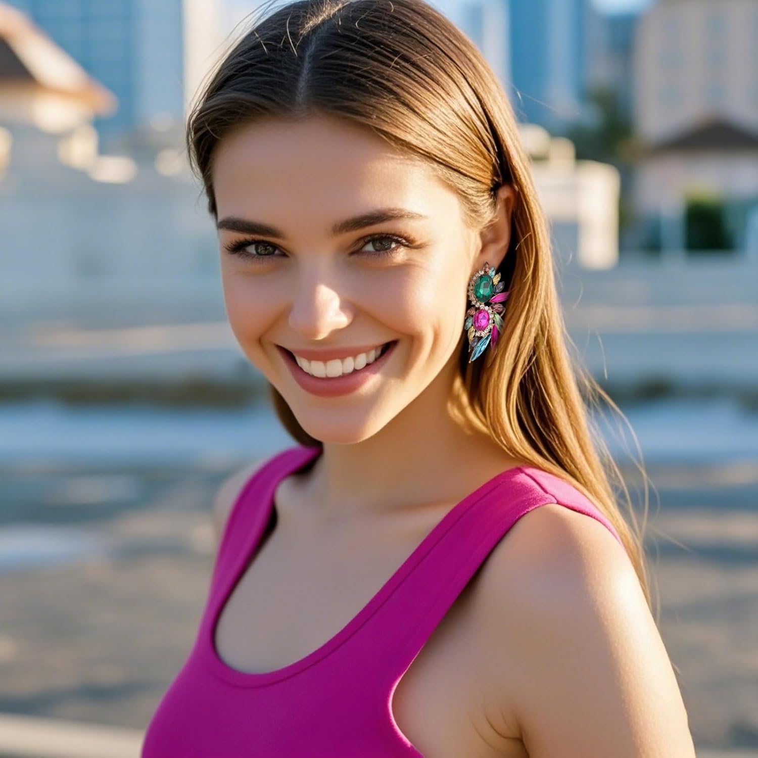 Vintage Rhinestone Statement Earrings Fancy Crystal Cluster Drop Dangle Earrings for Women - Image 4