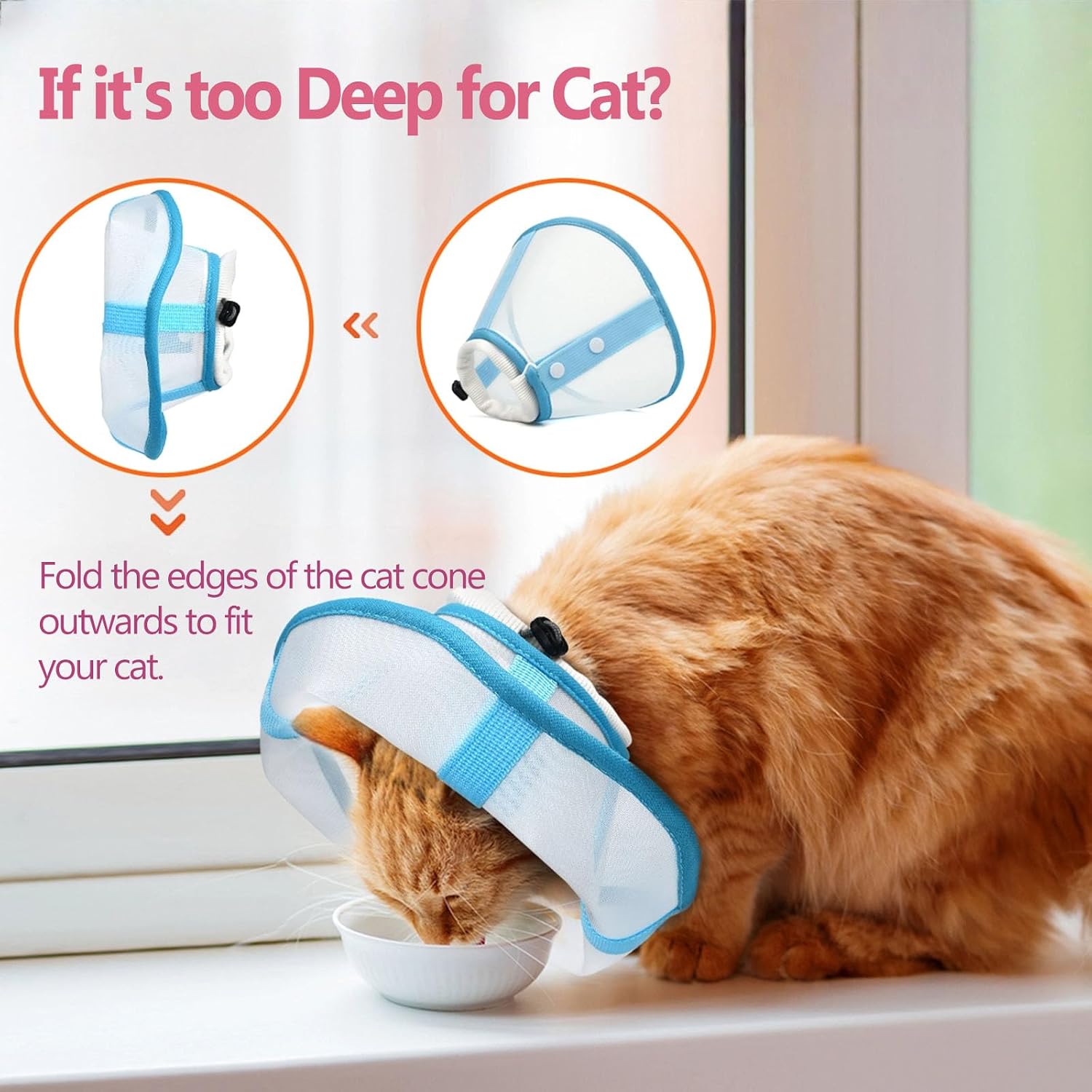 Cat Cone Collar Soft, Lightweight Mesh Recovery E Collar to Stop Licking, Breathable Cone for Cats & Small Dogs Surgery, Blue L