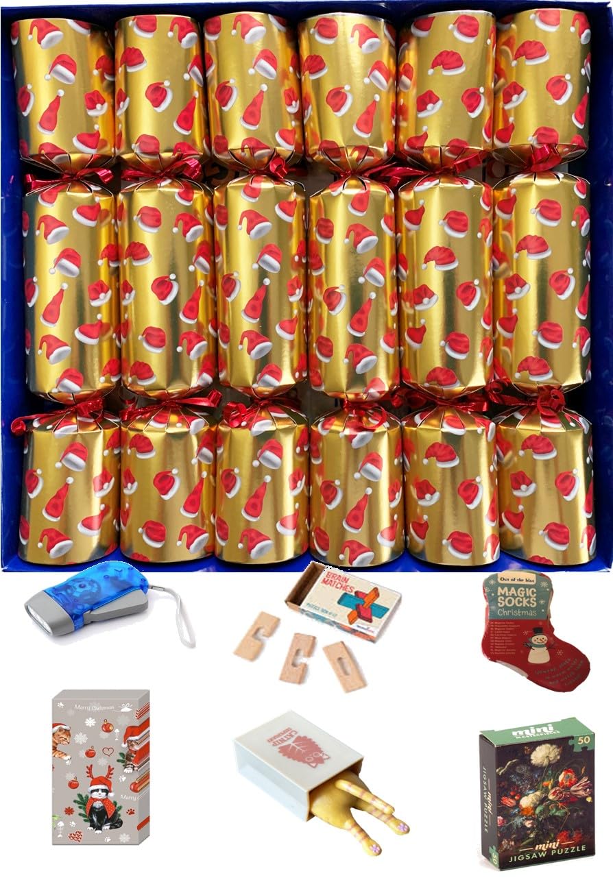 Crackers Ltd Gold Set Of 6 Family Christmas Crackers - Santa Hats Design