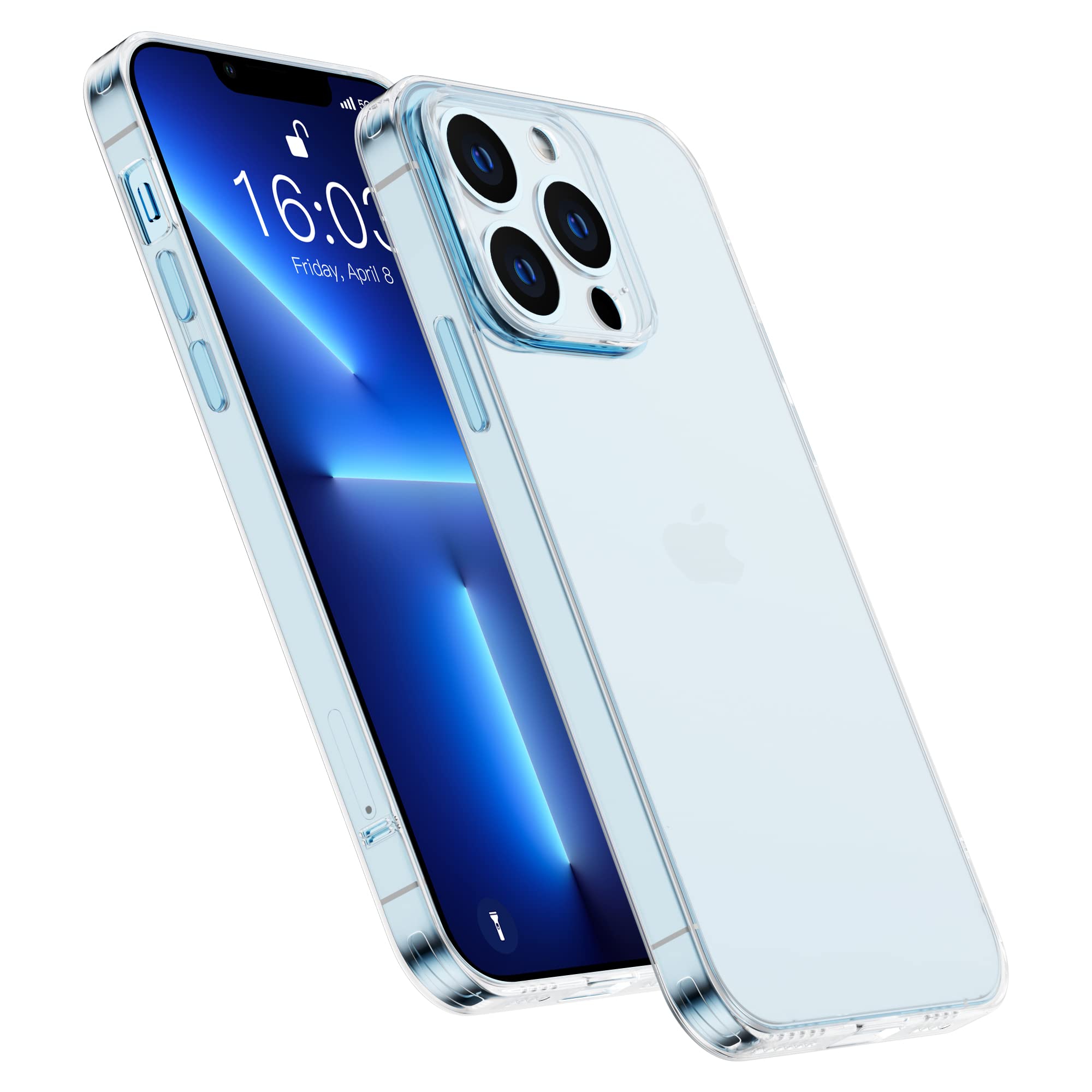 baozaiCompatible with iPhone 13 Pro Max Clear Case, Crystal Transparent Tempered Glass Protective Phone Case with TPU Bumper (Clear)