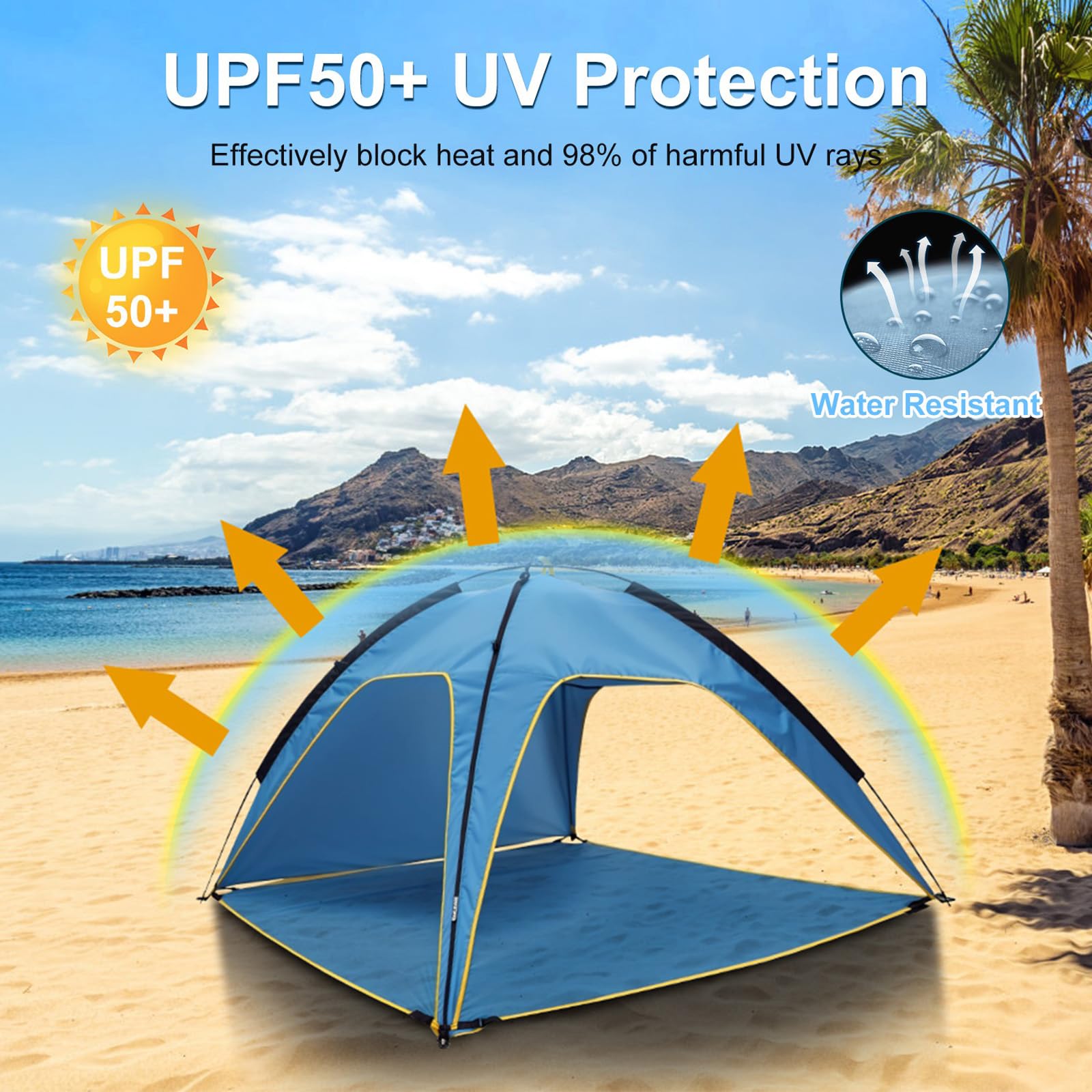 Beach Tent Sun Shelter for 4-6 Person Portable UPF 50+ UV Protection Sun Shade Shelter Easy Setup Waterproof Beach Shade Canopy with with Carrying Bag, Lightweight Outdoor Tent