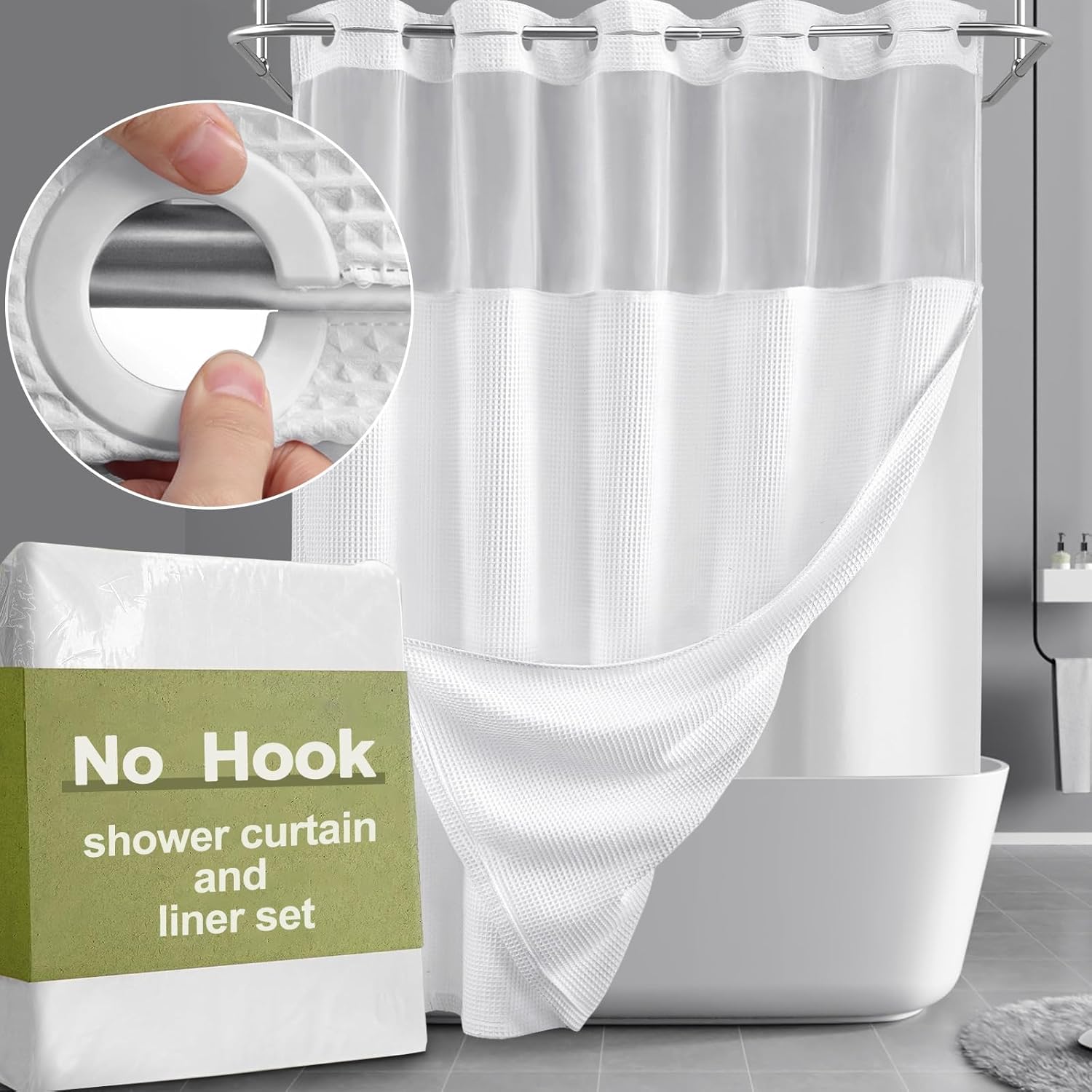 YellyHommy Peva Waterproof Fabric Snap in Shower Curtain