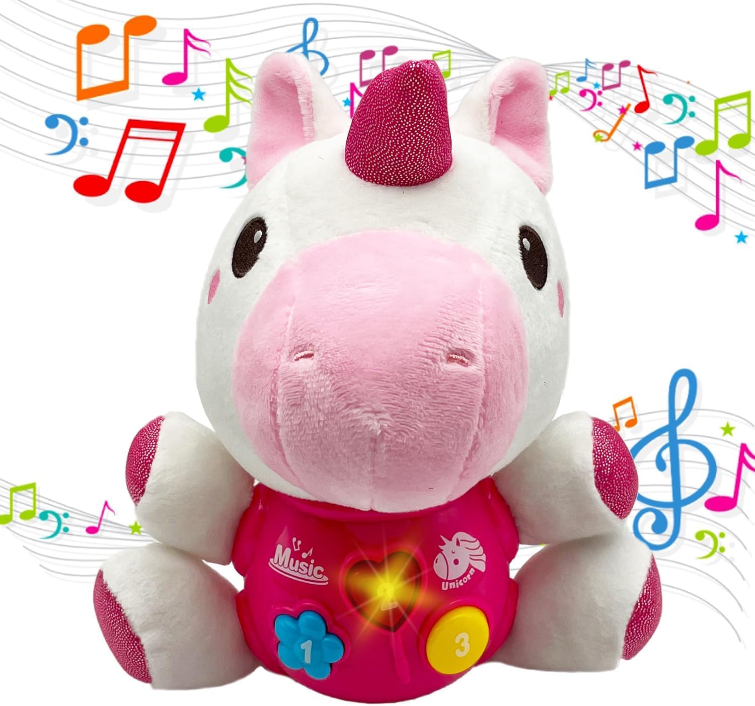 Baby Unicorn Musical Toys, Newborn Girls Soft Plush Stuffed Animal, Infant Light Music Set, 1st Birthday Shower Gift Easter Basket Stuffer 0 1 3 6 9 12 18 Months 1 2 Year Old Toddler Boy