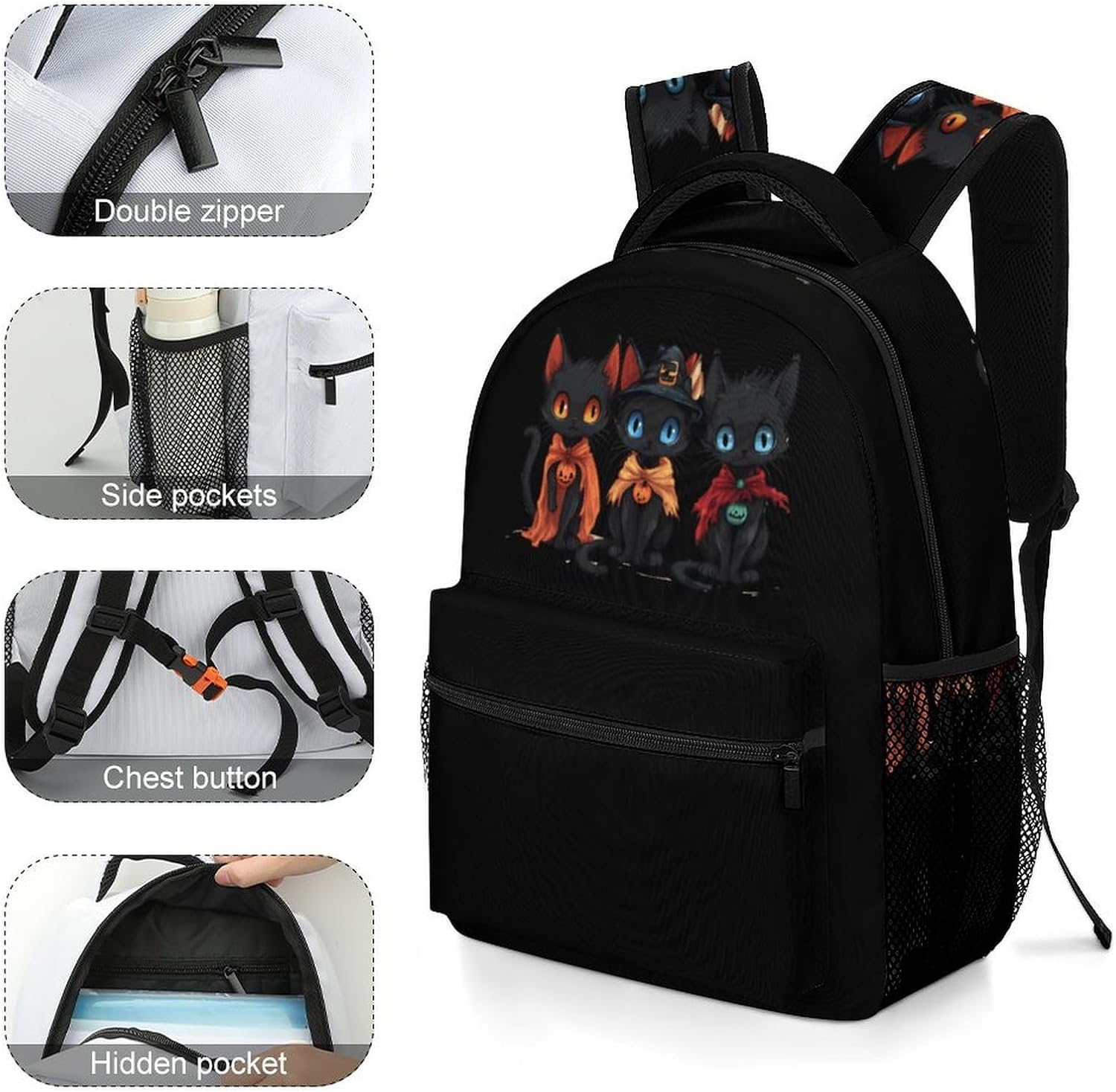 Halloween-cat Laptop Backpack Lightweight Travel Daypack Shoulder Bag for Men Women