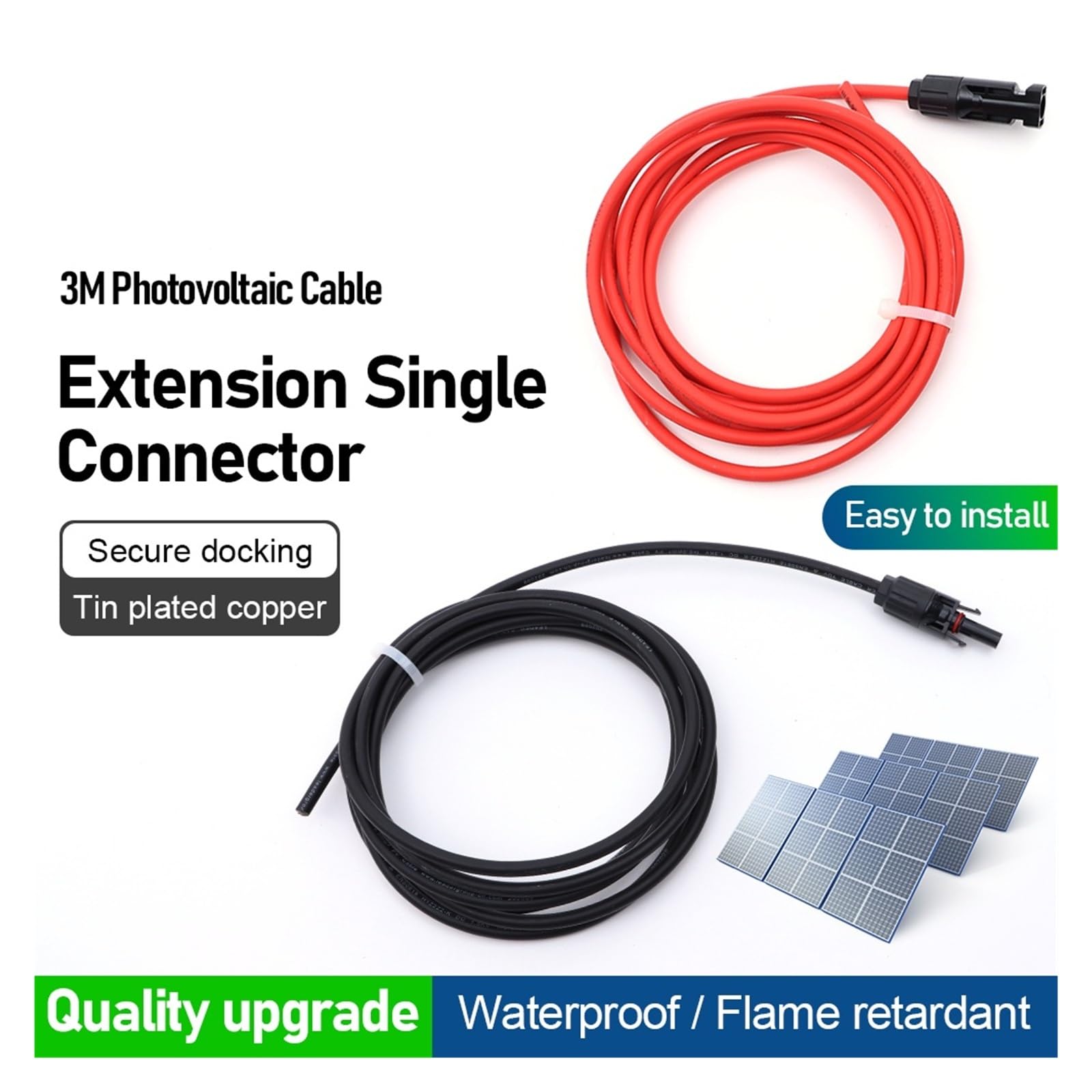 Solarkabel 1 Paar Solar Panel Photovoltaik Kabel Verlängerung Kabel Einzel-Kopf Nennspannung 1000V 1500V DC Stecker(6mm2 1m)