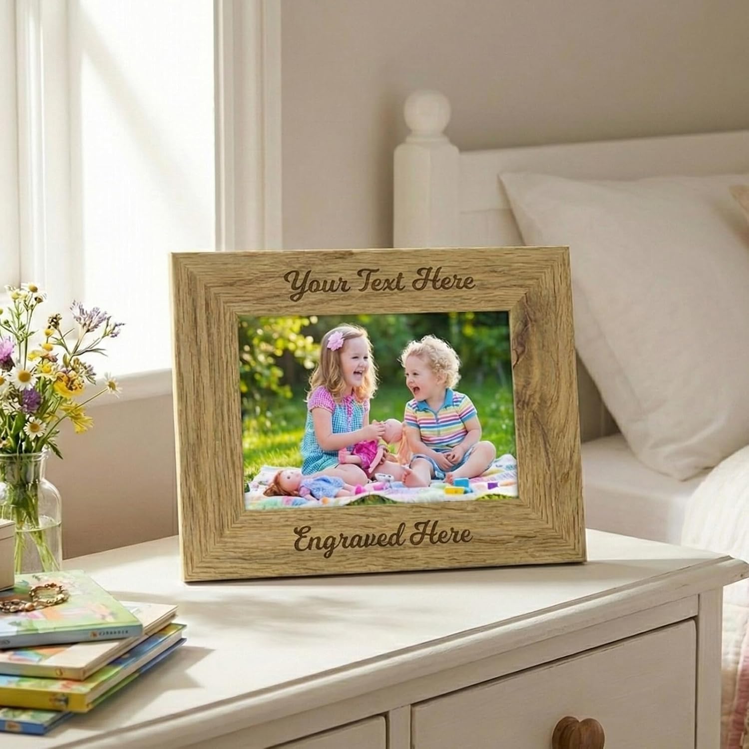 Personalized Wood Picture Frame Laser Engraved Custom Photo Frame - Memorable Keepsake Gift for Mom Dad Wedding Graduation Anniversary (Horizontal) - Image 5