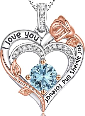 Rose Birthstone Heart Necklaces Jewelry Gifts for Women