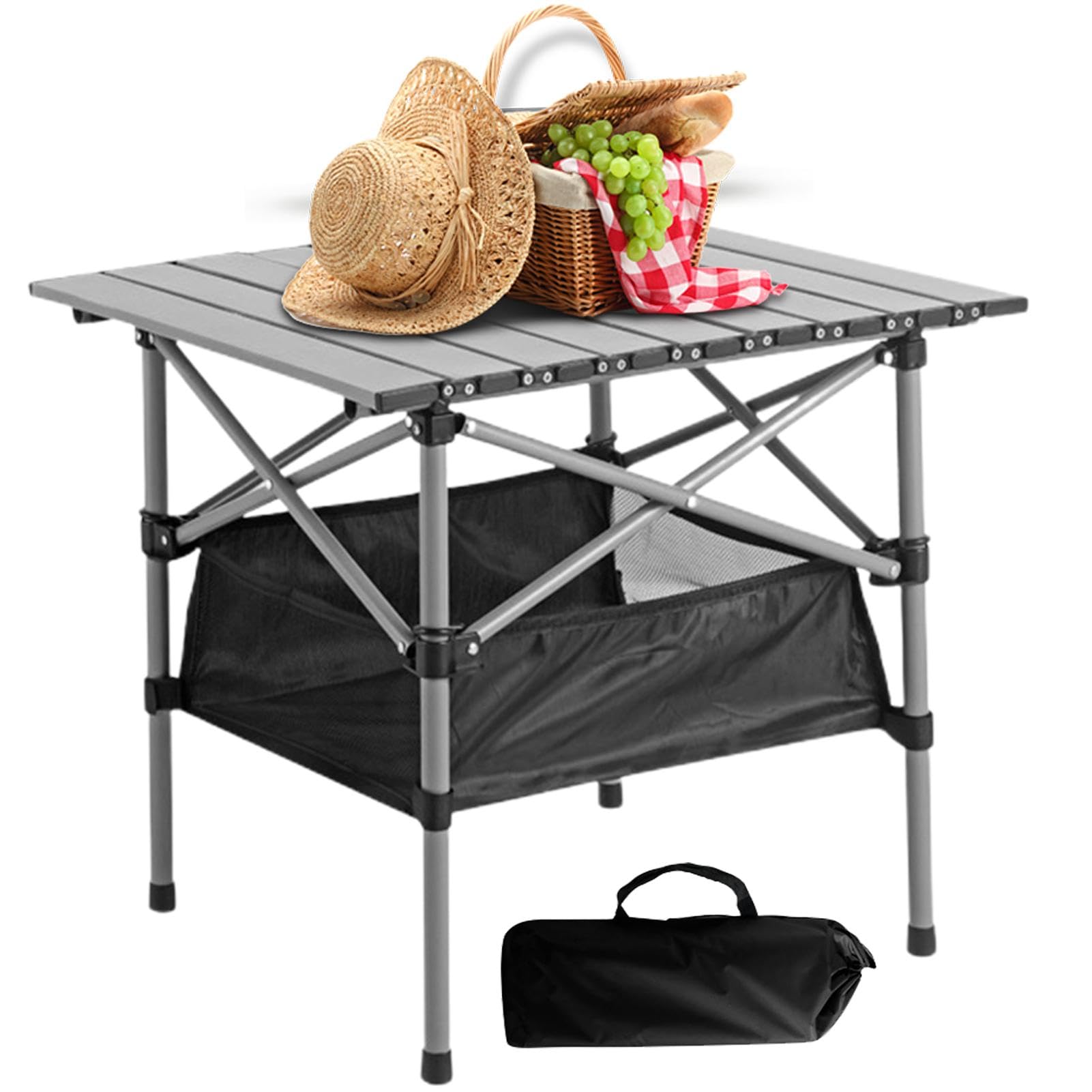 Tavolo da picnic pieghevole portatile, tavolo da campeggio pieghevole | portatile, tavolo da picnic all'aperto con borsa portaoggetti a rete | tavolo da campeggio da picnic in metallo con borsa