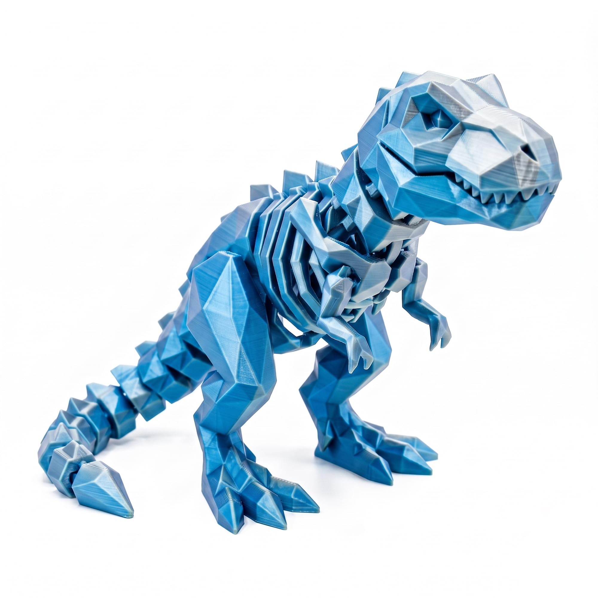 3D Printed T-Rex Skeleton Figurine, Articulated Low Poly Dinosaur Figure, Animal Fidget Toys for Home Office Desktop Decor, 3D Print Animals Collectible (L,Blue)