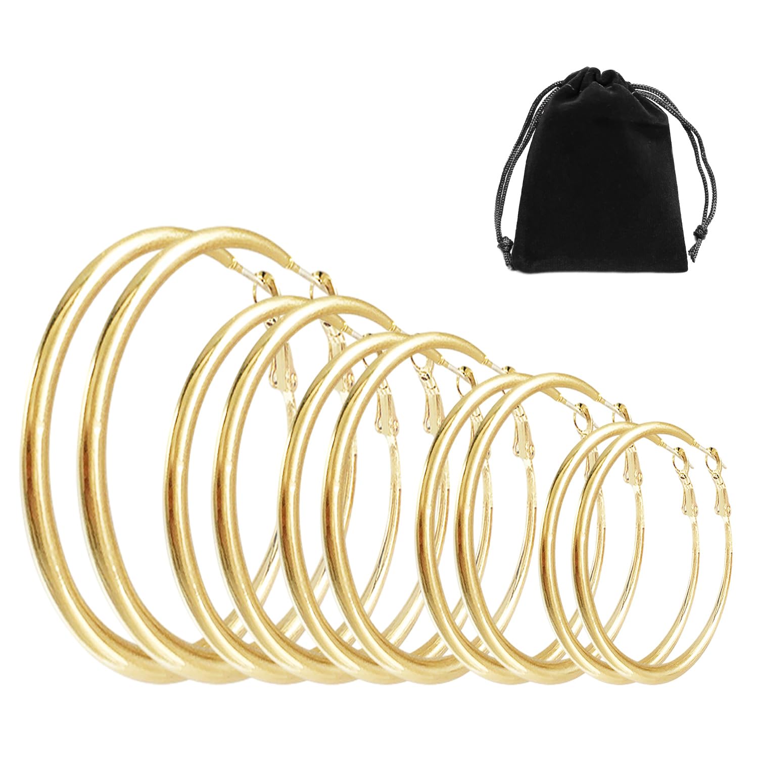 JTMKYO5 pares de pendientes dorados con 1 bolsa de almacenamiento negra, pendientes de aro dorados para mujer, pendientes dorados para mujer, Acero inoxidable