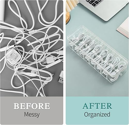 Miniatura 2 de Songaa Caja organizadora de electrónica transparente con 10 bridas de cables, caja de gestión de cables de escritorio con tapa, estuche organizador