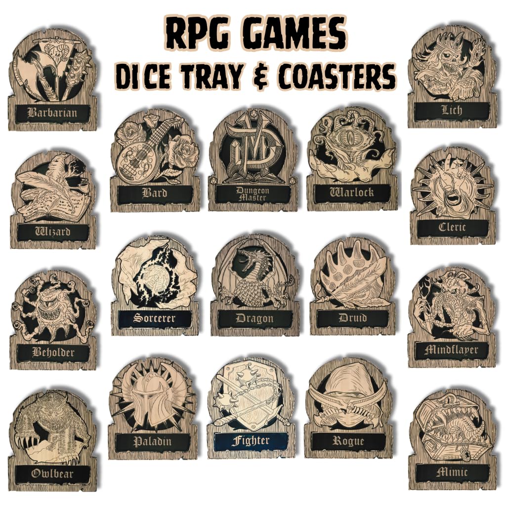 Drewniana podstawka pod kubek i kości, zestaw 1 ikony klasy smoka, urocze podstawki do pokoju gier RPG, akcesoria do domu, fantazji, dekoracyjne podstawki pod napoje, prezenty do domu i kuchni, smoka