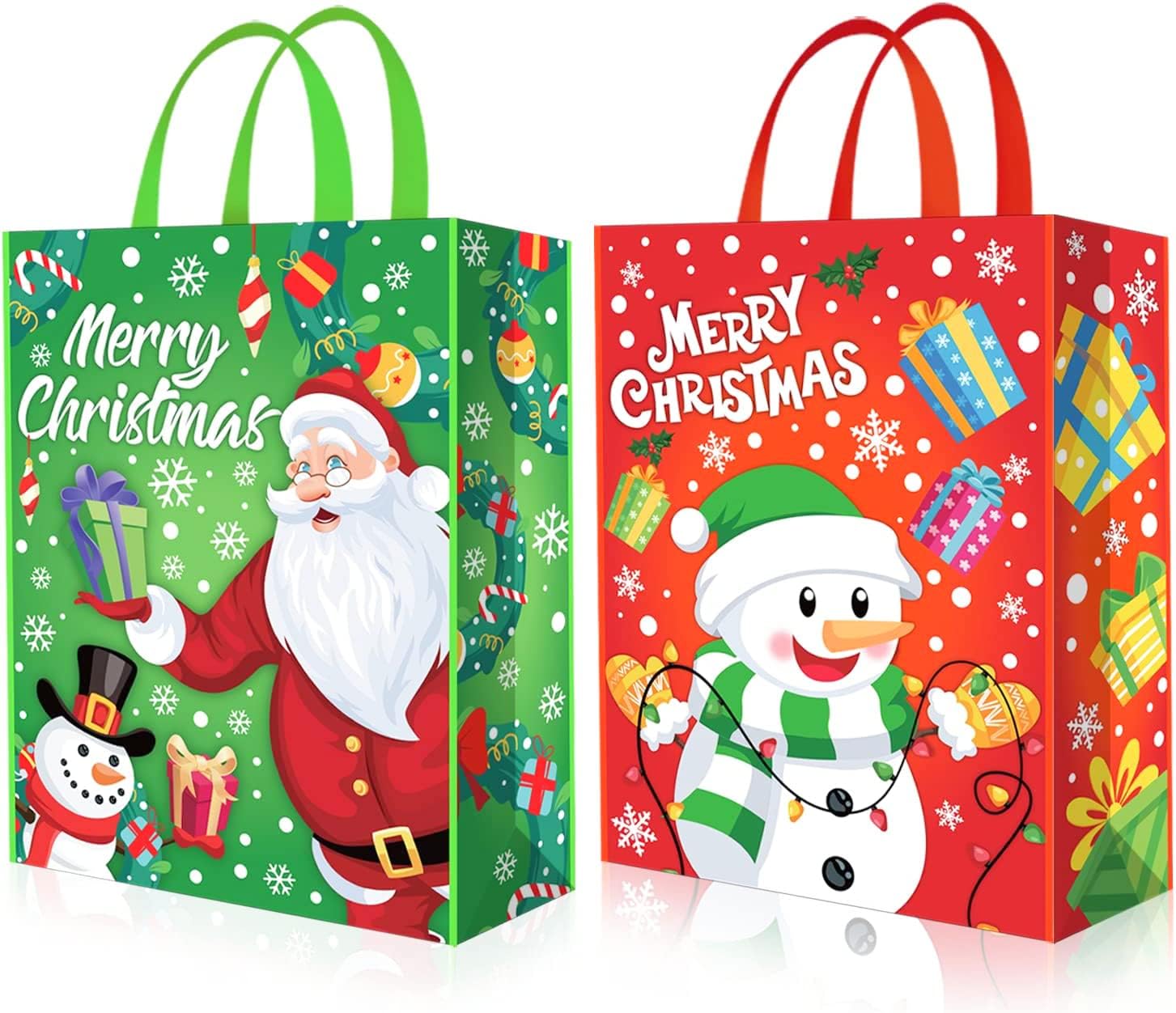 SULOLI 2 Pack Christmas Large Gift Bags Mix Color Set, Reusable Tote