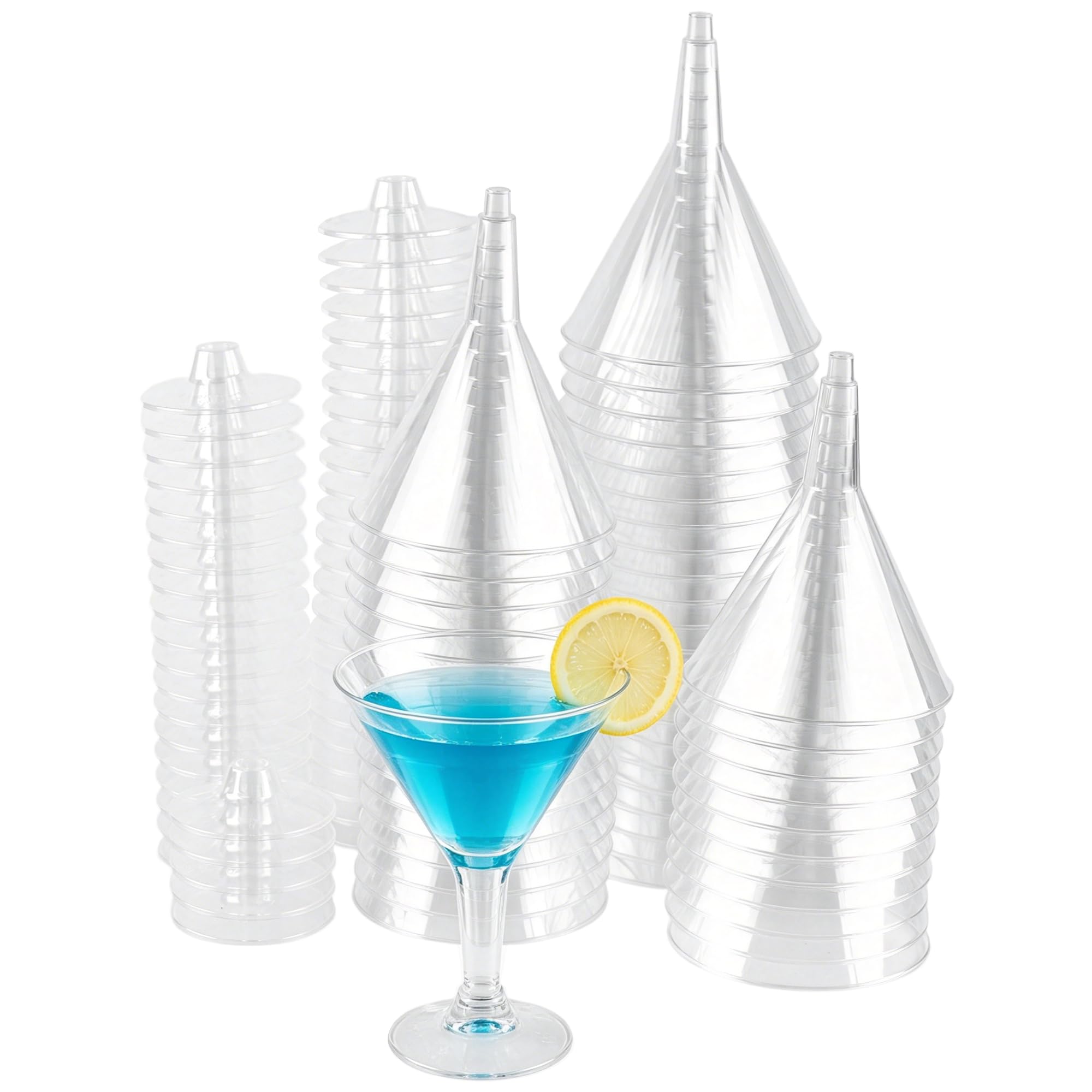 CHEUNGR 50 Pack Plastic Martini Glasses, 180ml/6oz Small Cocktail Glasses, Reusable Clear Cups for Champagne Wine Juice Christmas Wedding Party
