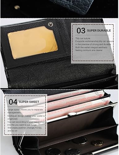 Miniatura 4 de Monedero de cuero genuino Monedero Damas Cocodrilo Long Clutch Carteras Mujeres Monederos Titulares (negro)